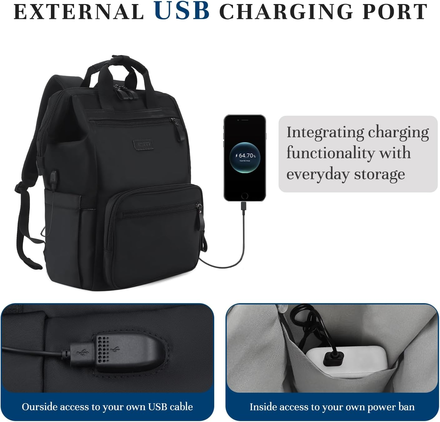 Timeet Laptop Backpack for Women Men, 15.6/17 Inch Travel Backpack with USB Charging Port, Water Resistant & Anti-Theft for Work College Business, Multifunctional Carry on Backpack image number 3