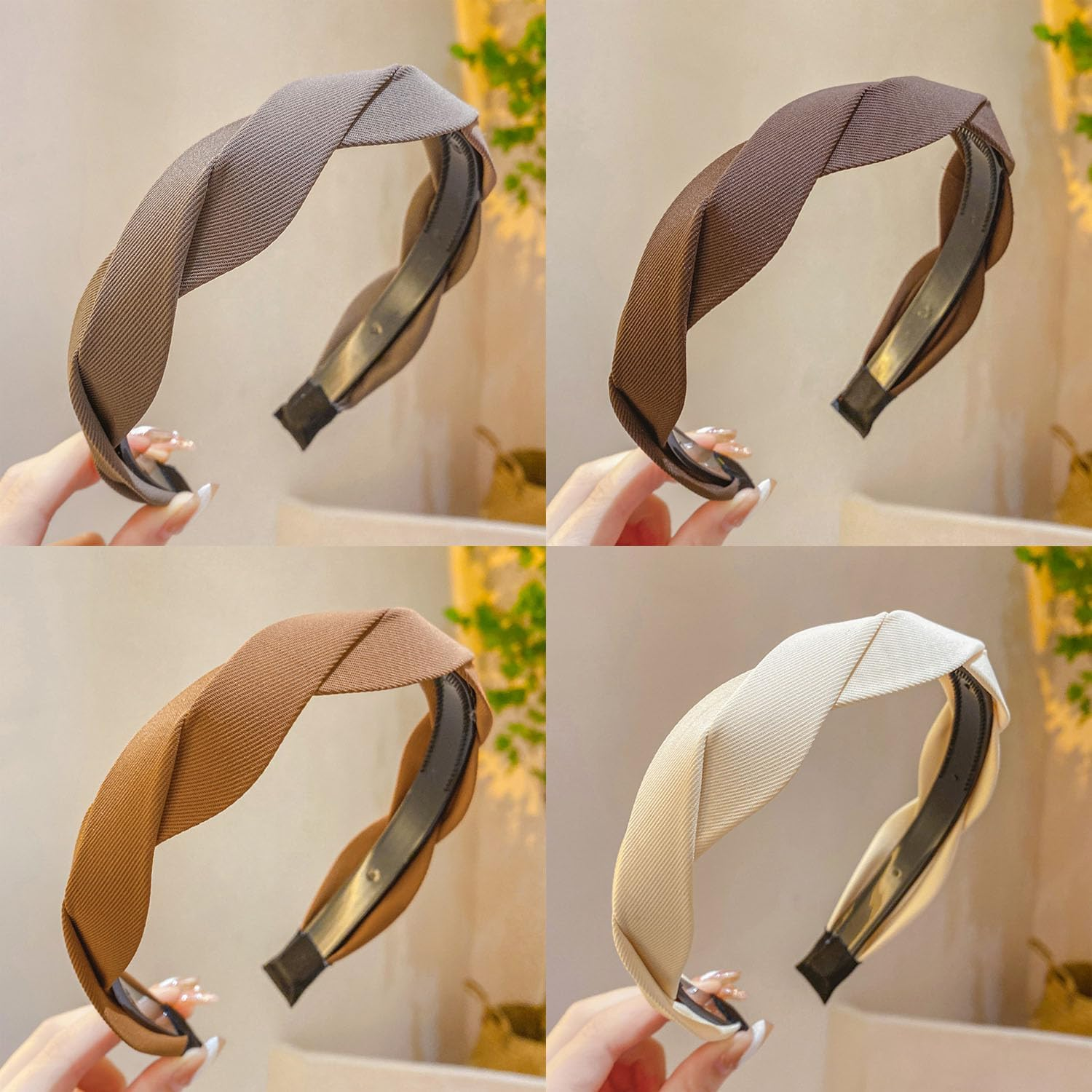 4 Pieces Woven Hair Bands for Women - Wide Fabric Headbands, Non-Slip Accessories, Fashionable Hairstyle Aid, Comfortable & Stylish image number 4