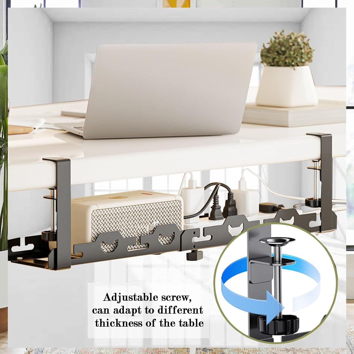 Cable Management,29 Inch under Desk Cable Management for Desk with 15 Cord Organizer,No Drilling Extendable