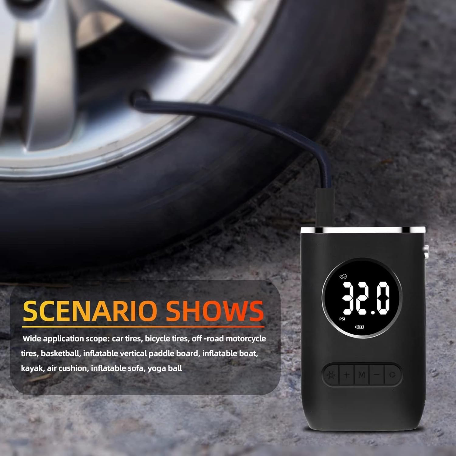 Ixtra Car Tyre Inflator Air Compressor Cordless with LED Lights Electric Bike Pumps for All Bikes Auto-Off Electric Ball Pump with Needle 150PSI Electric Car Tyre Pump with Pressure Gauge and Inflator