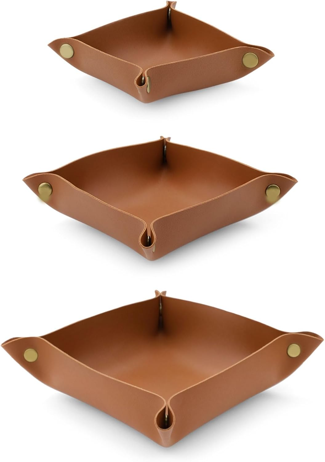 Sekonow 3 Pack Leather Valet Tray, 3 Sizes Catchall Tray Desk Organizer for Key Jewelry Trinket Watch Perfume Coin, for Entryway Table Nightstand Dresser Vanity Travel, Blue