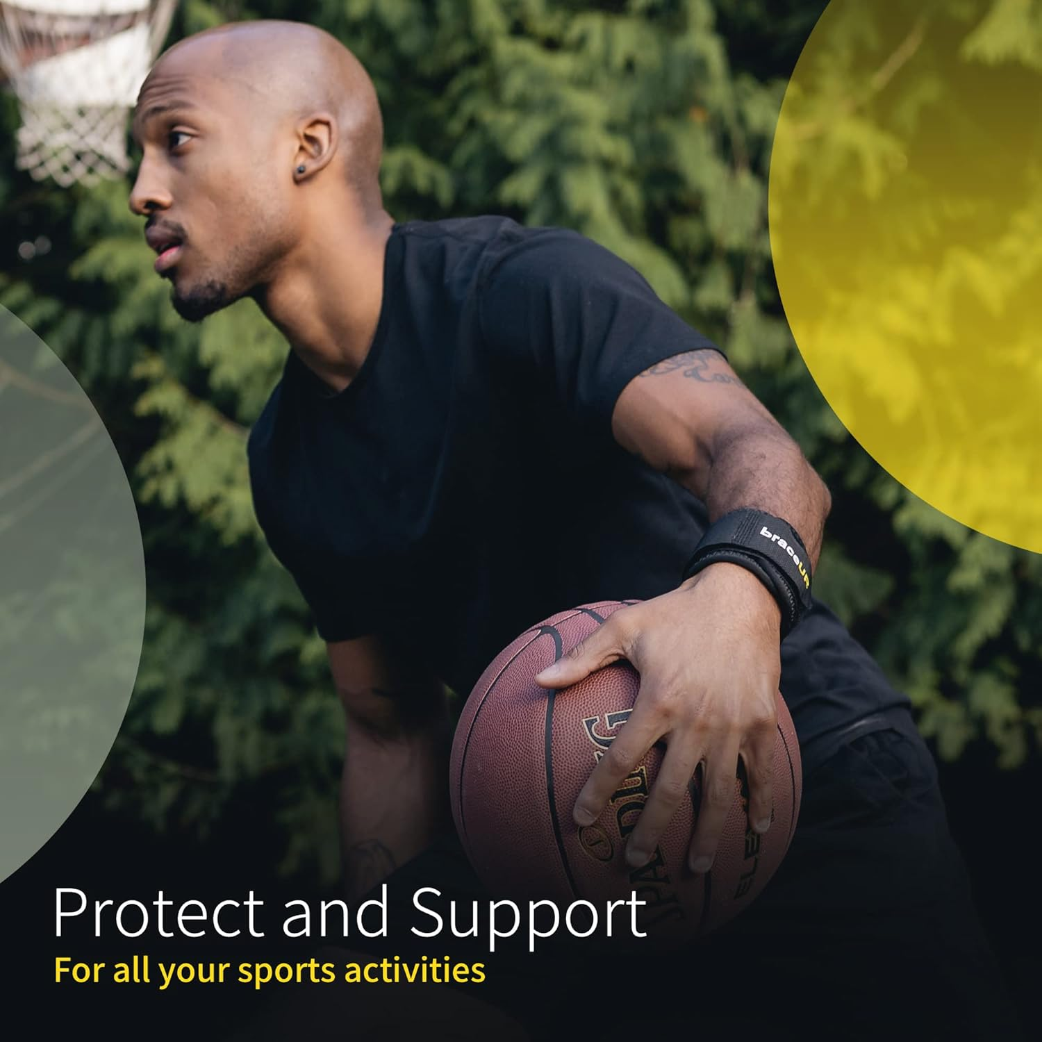 Braceup Wrist Compression Strap - Wrists Wrap, Wrist Band, Brace for Tendonitis, Tennis, Gym, Workout, One Size Adjustable (Black), 1 PC image number 6