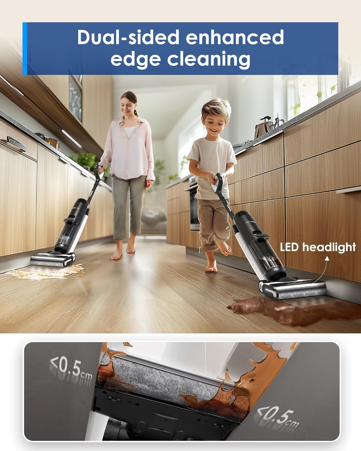 Tineco Floor ONE S7 Flashdry Smart Cordless Wet Dry Vacuum Cleaner, Long Run Time, Great for Sticky Messes, Self-Cleaning, 70℃ Hot Air Flashdrying, Dual-Sided Edge Cleaning, Extended Battery Lifespan image number 5
