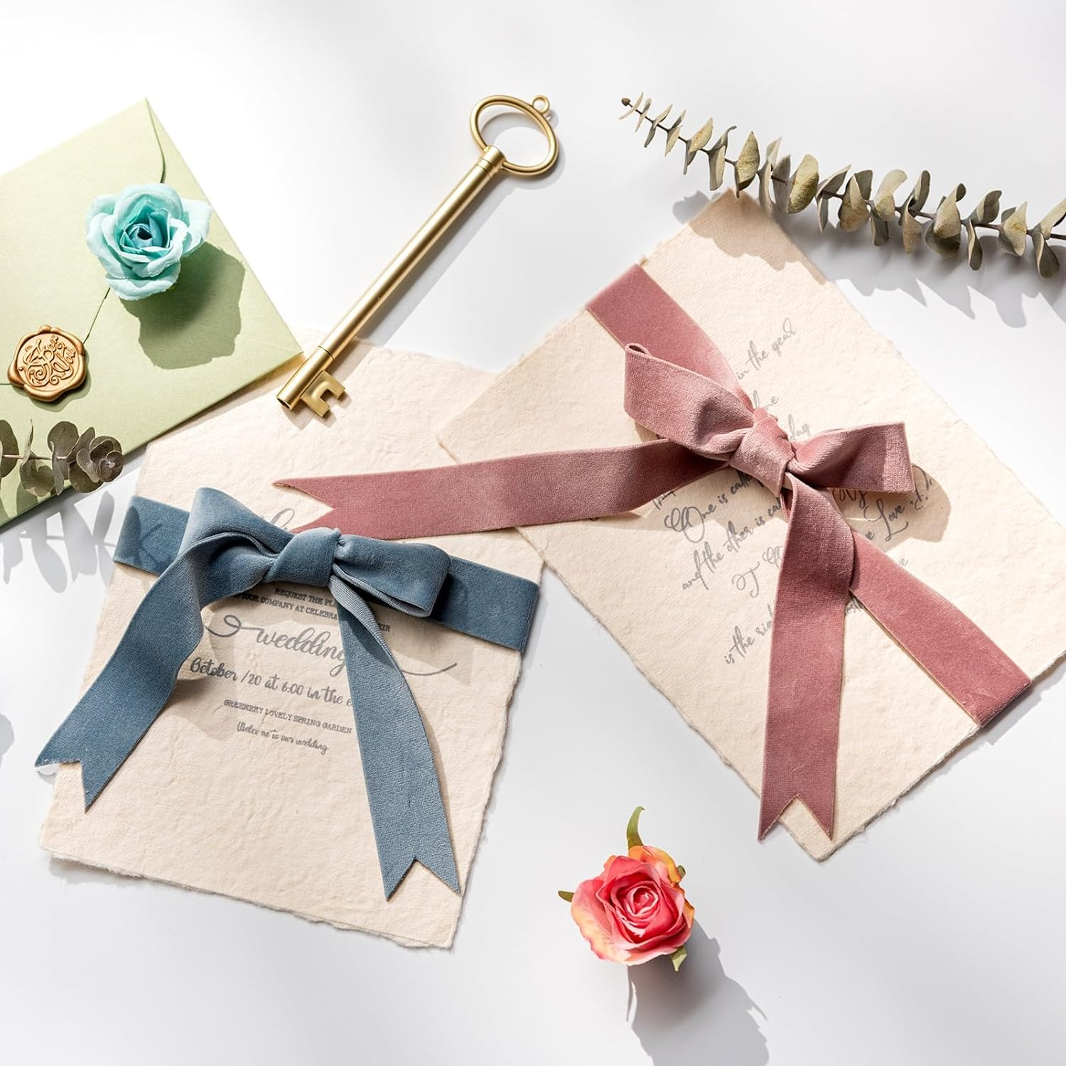 CHUQING Velvet Ribbon,Dusty Blue,1Inch Single Face Thin Velvet Ribbons for Gift Wrapping Wedding Hair Bows Choker Bouquet,10 Yards image number 6