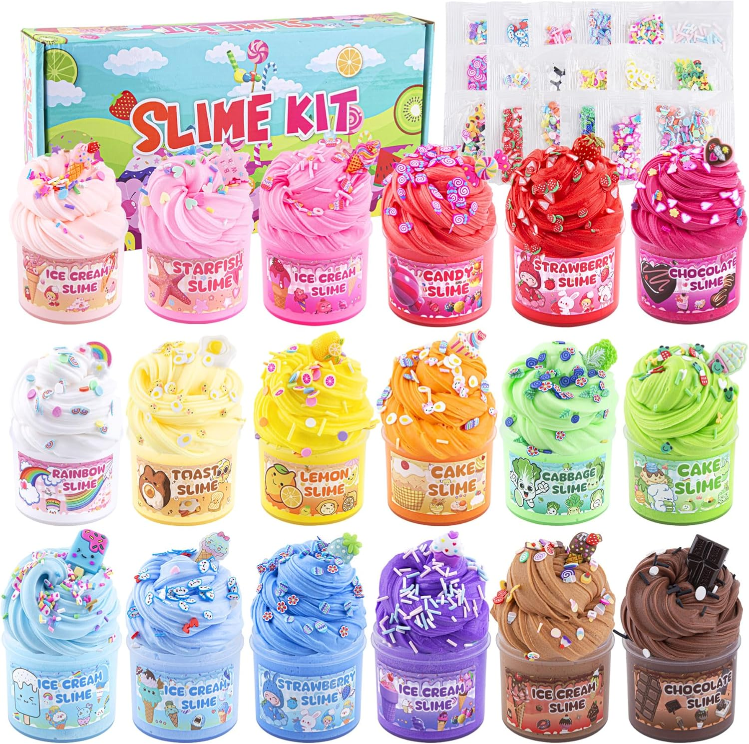 Big Butter Slime Kit, Includes 18 X 60Ml Butter Slime & 36 Packs Slime Add Ins, Slime for Kids Party Favors, Non Stick Scented Slime Kit Toys Birthday Halloween Christmas image number 5