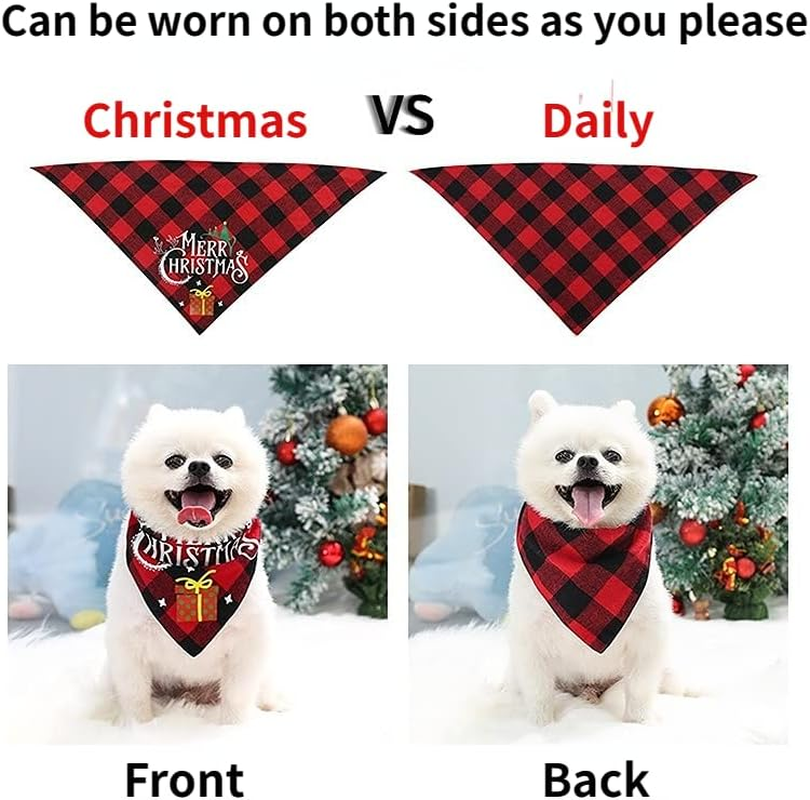 2 Pack Dog Bandana Christmas Classic Plaid Pet Scarf Triangle Bibs Kerchief Merry Christmas Santa Snowman Print Pet Bandana for Medium Large Dogs Pets (Large, Red&Green) image number 1