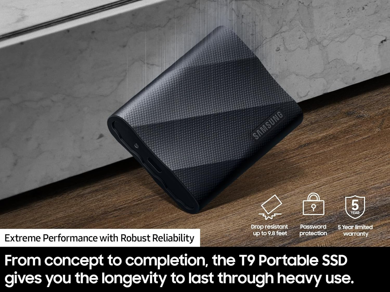 Samsung T9 Portable SSD 1TB, USB 3.2 Gen 2X2 External Solid State Drive, Seq. Read Speeds up to 2,000Mb/S for Gaming, Students and Professionals, MU-PG1T0B/AM, Black image number 2
