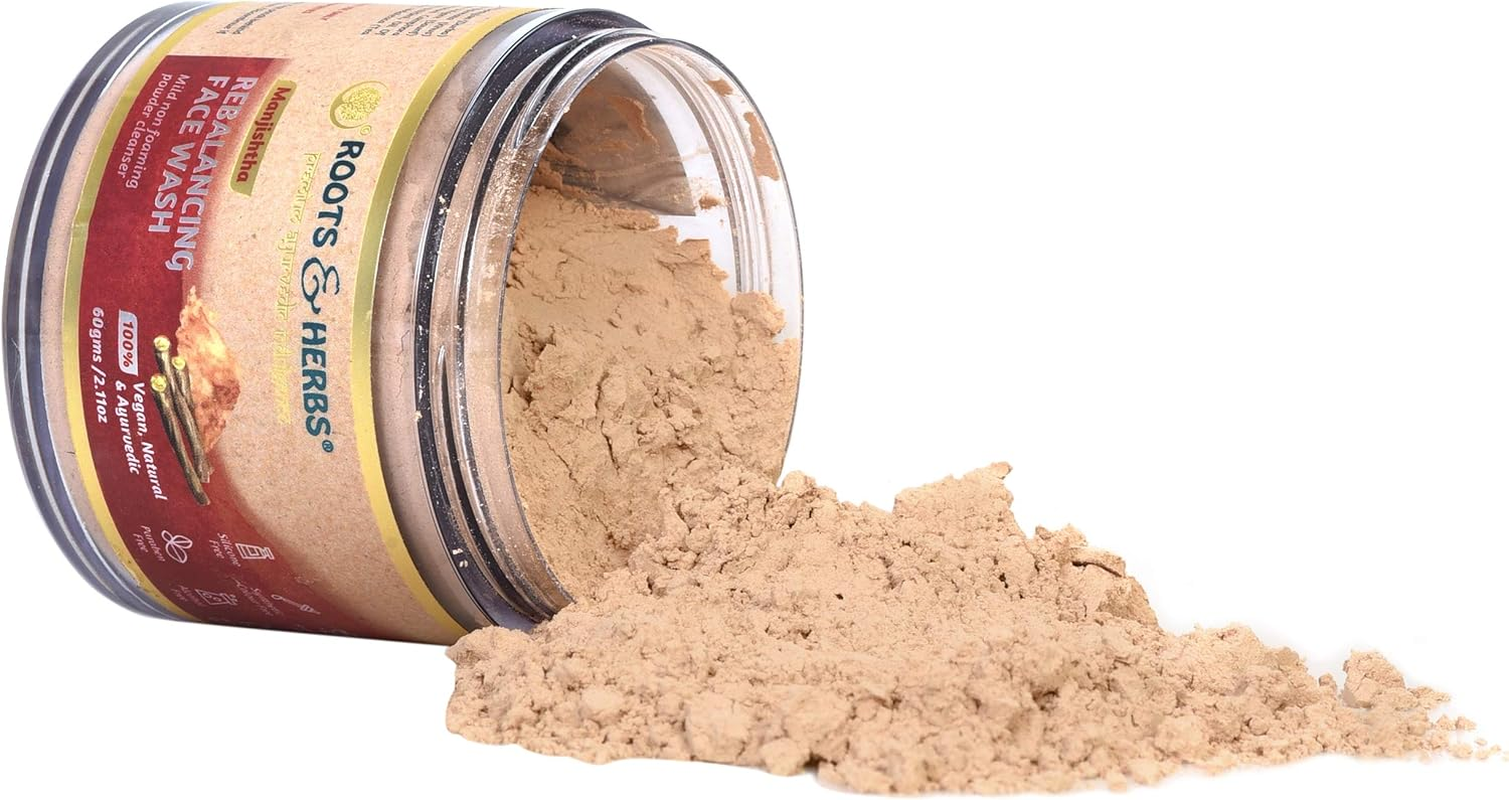 ROOTS and HERBS Ayurvedic Face Wash Natural Treatment 100% Vegan No Paraben Manjistha Face Wash for Man and Woman, Lep Powder for Oily Skin - 2.11 Oz image number 2