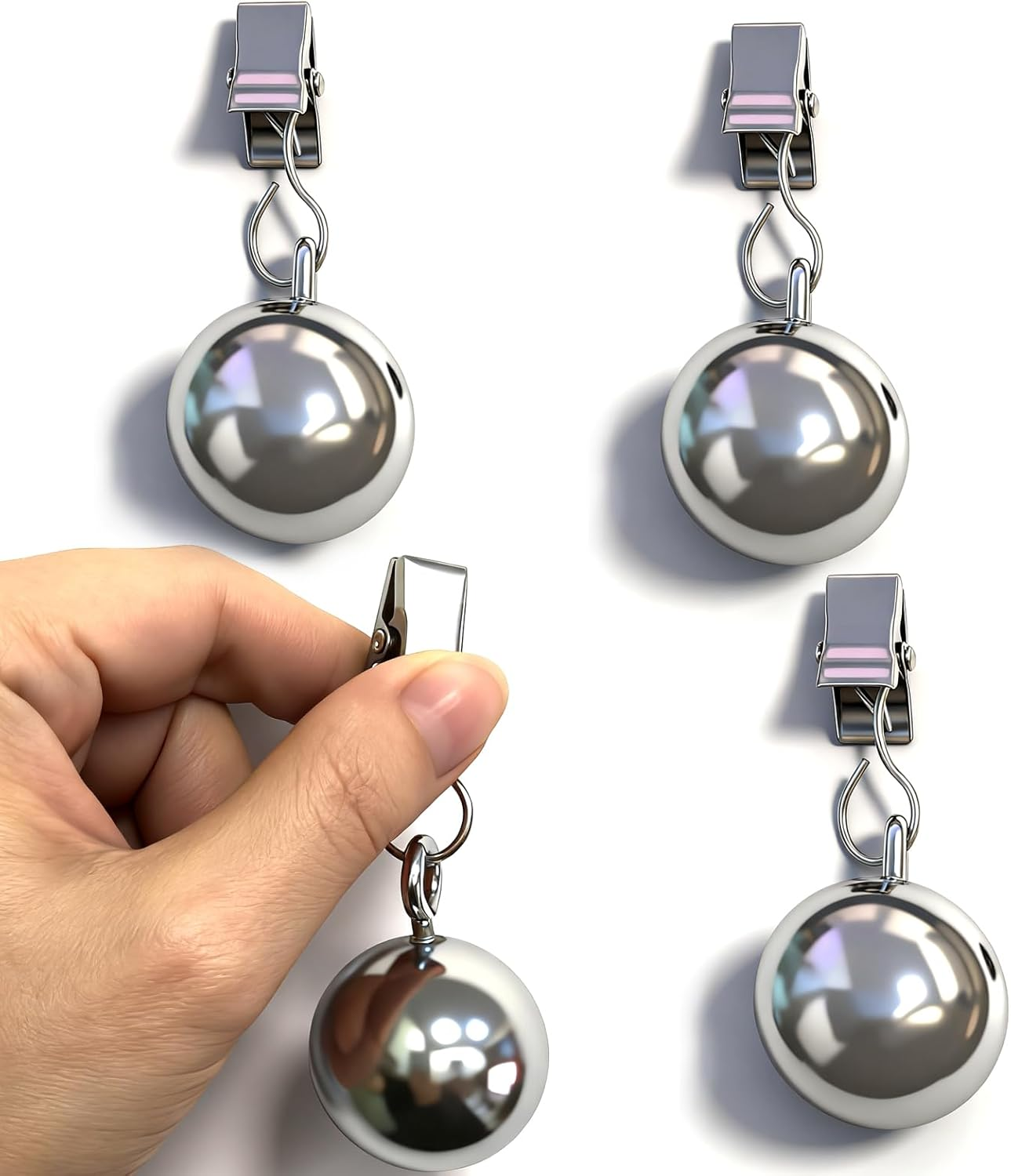 Freshfind 4 Pack Heavy Duty Tablecloth Weights Clips, 12Oz Stainless Steel Windproof Weights for Outdoor Picnic, Party, Camping, Ball Weights for Curtains, Flags, Table Covers - Silver image number 4