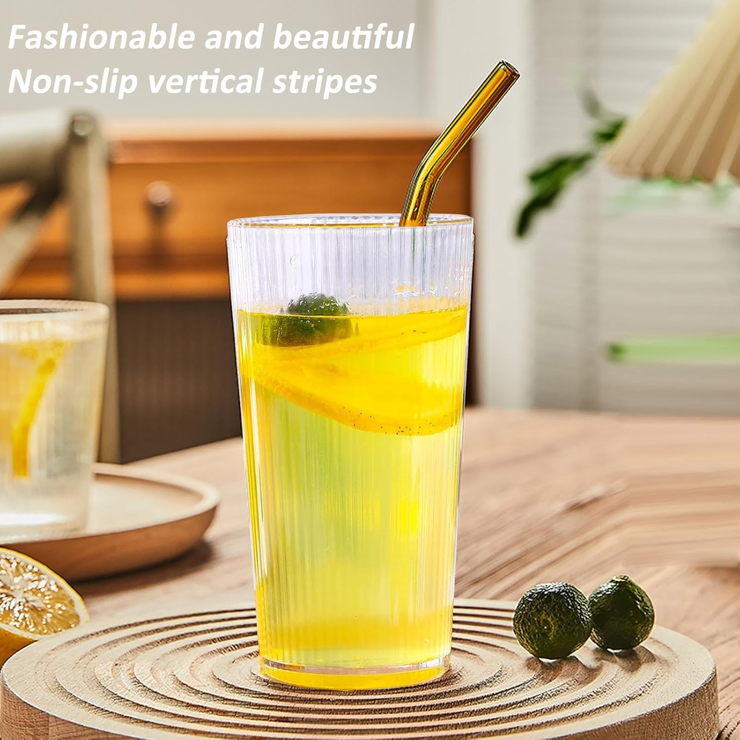600Ml Plastic Tumblers, Large Capacity Water Cups Acrylic Drinking Glasses Tumblers, 20 Oz Unbreakable Picnic Drinkware, Stackable Glassware Cocktail Glasses for Beach Party Beer, Tea, Juice, 4 Pcs - Clear 350Ml image number 3
