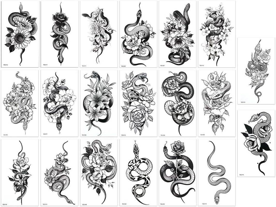 Craspire 30 Sheets Black Flowers Temporary Tattoos Women Men Removable Floral Rose Leaf Branch Sticker Paper Waterproof Realistic Long Lasting Make up for Body Clavicle Arm image number 1