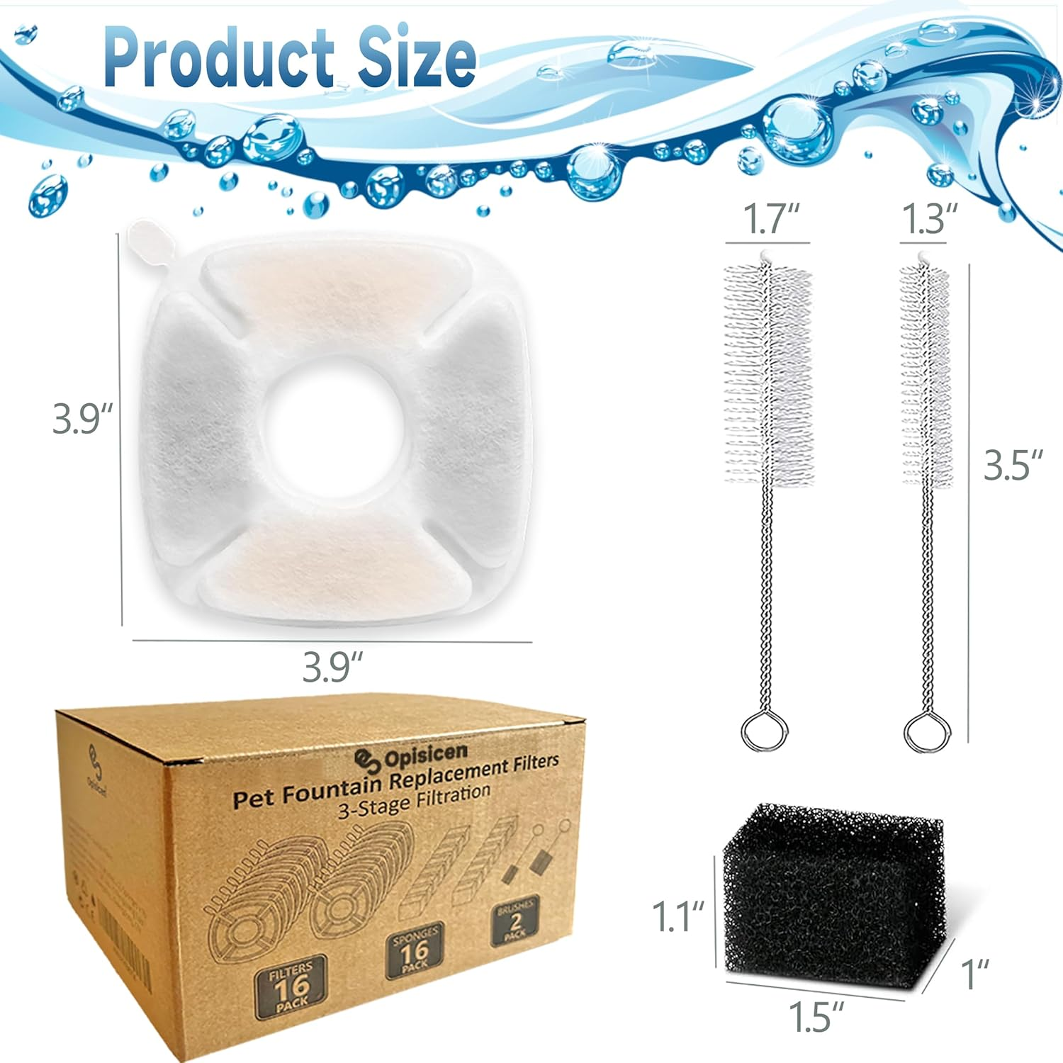 18 Pcs Cat Fountain Filters Replacement Compatible with VEKEN 95Oz/2.8L, 67Oz/2L, 135Oz/4L Pet Fountain image number 1