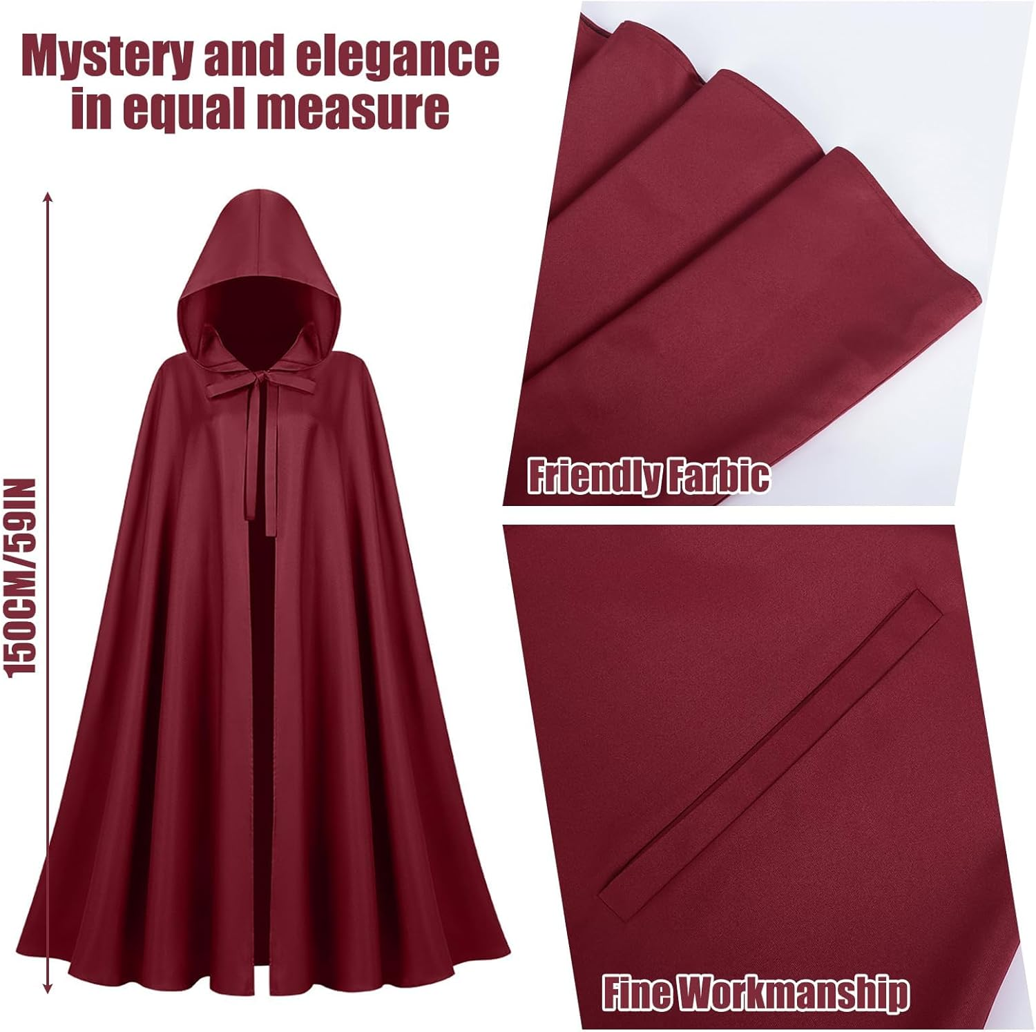 Hapurs Hooded Cloak Robe Costume Cape with Hood Halloween Tunic Hooded Uniform Cape with Hood Renaissance Medieval Costume Witch Vampire Cloak Cosplay image number 5