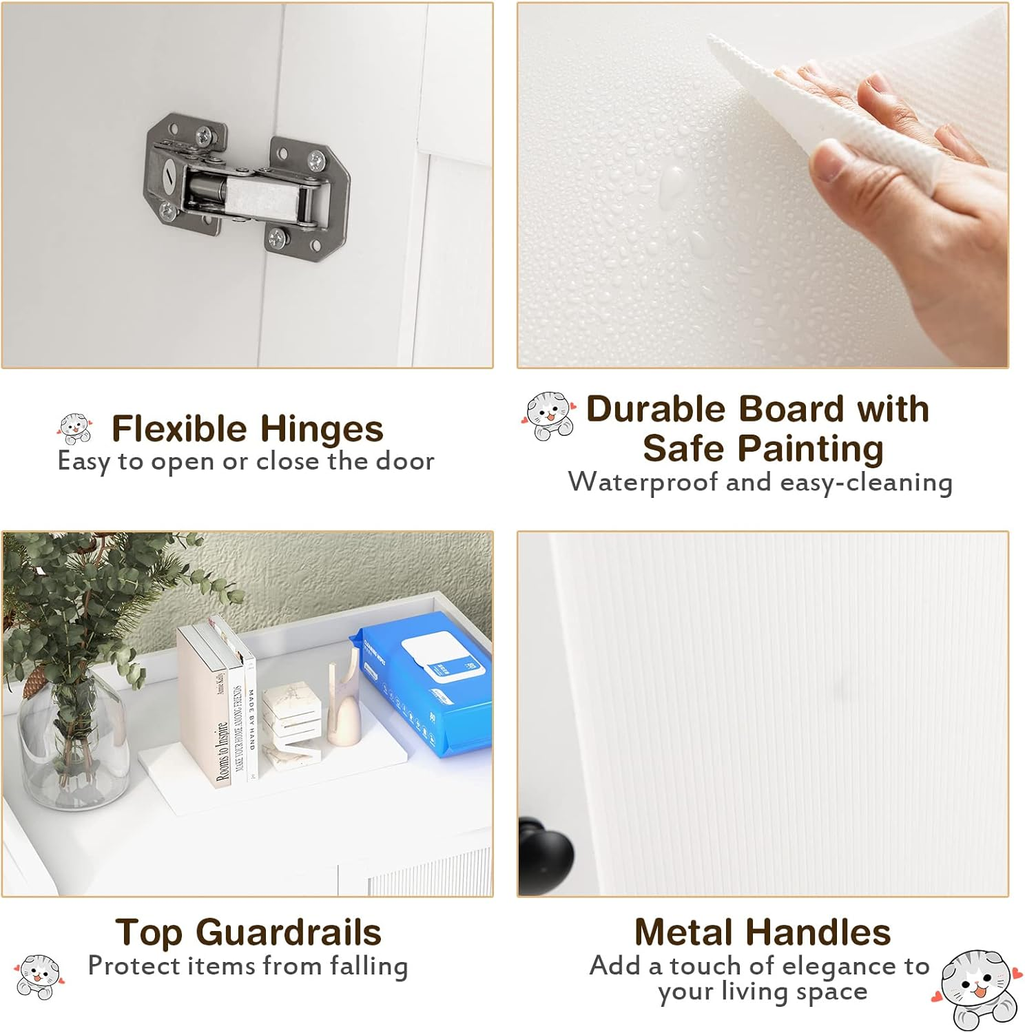 Costway Cat Litter Box Enclosure W/Scratching Pad, Adjustable Divider, Hidden Kitty Washroom, Indoor Pet House End Table Nightstand, Decorative Box Cabinet Storage Bench for Kitten & Large Cat image number 6