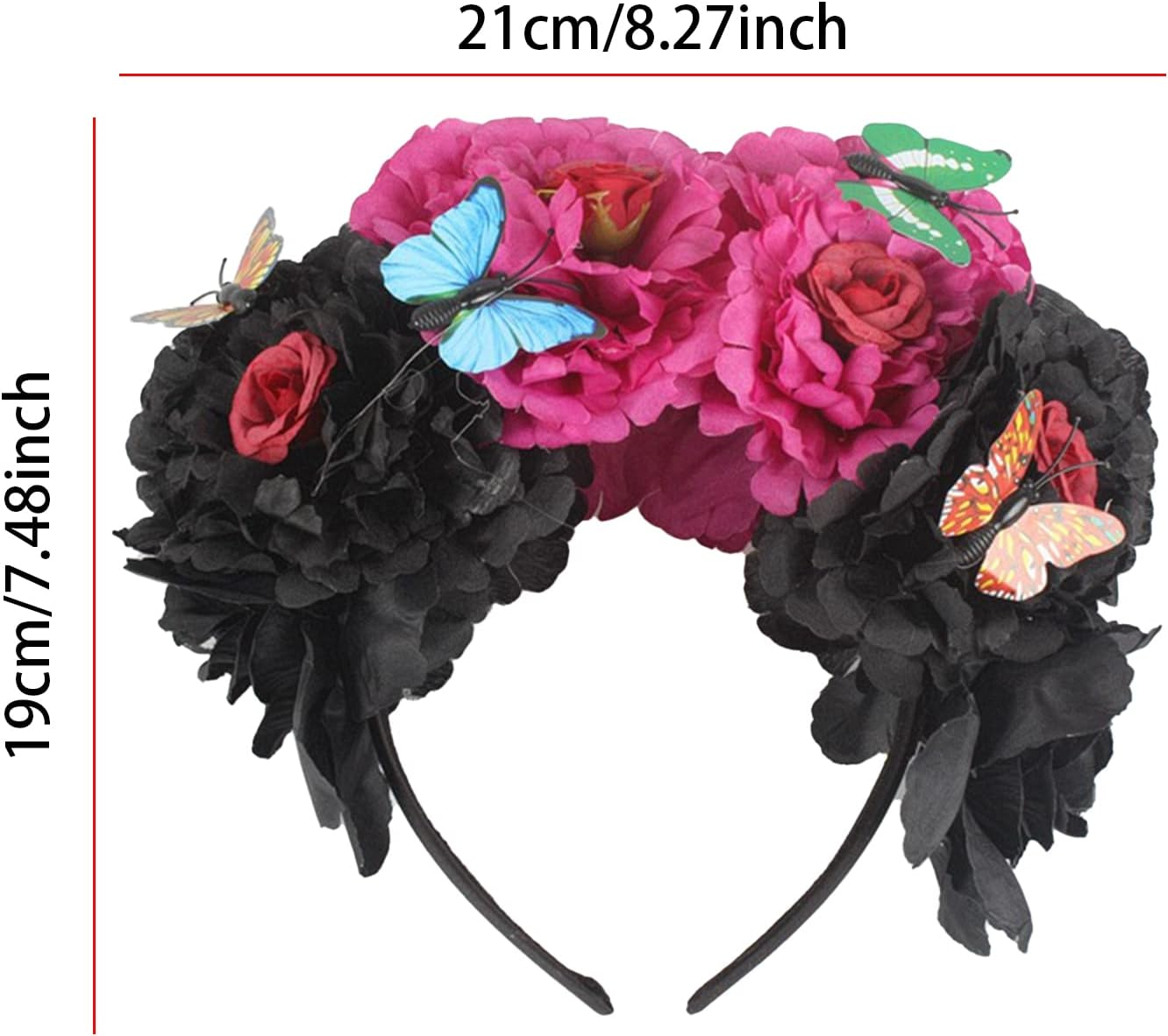 Aoozleny Mexican Flower Crowns Headband, Headpiece for Halloween Festival Party (Red-Black)