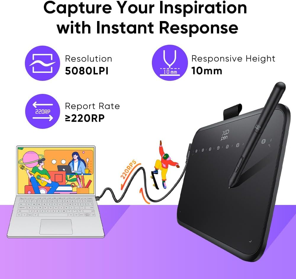 Xppen Deco 640 Drawing Tablet with 16384 Pressure Levels Sensitivity Battery-Free Stylus 6*4 Inch OSU Drawing Pad Graphic Tablet for Digital Drawing Teaching Designing Editing Work for PC Mac Android image number 3