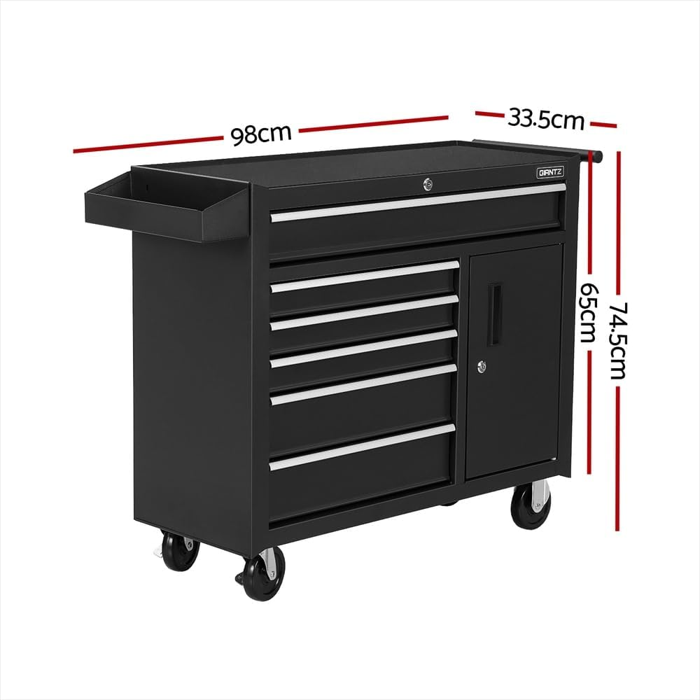 Giantz 6 Drawers Large Tool Chest Trolley, Lockable Toolbox Tools Storage Box Cabinet Cart Garage Storage Organiser Boxes, 100Kg Capacity Heavy Duty with Wheels Brake Sturdy Construction Black image number 1