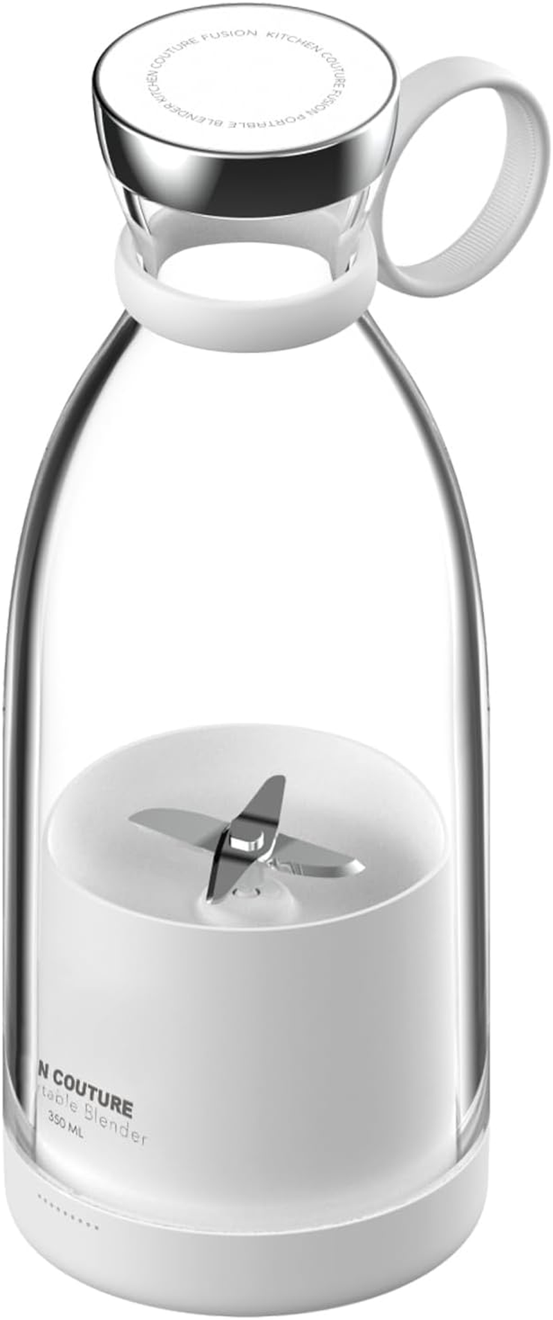 Kitchen Couture Portable Blender - Cordless, Rechargeable, On-The-Go Smoothie Maker with USB Charging, 350Ml, 4 Stainless Steel Blades White