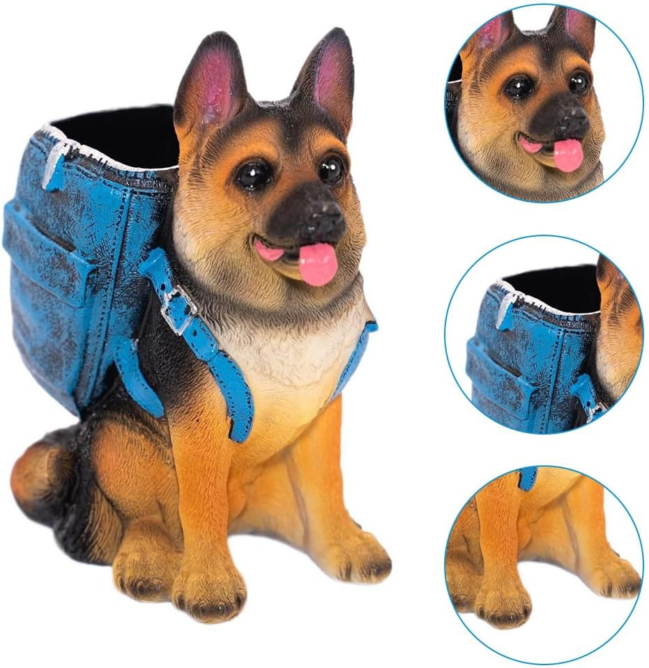 German Shepherd Pen Holder,Adorable Dog Pen Holder,Creative Resin Dog Desk Organizer,Desktop Pencil Organizer,For Office, School, Home