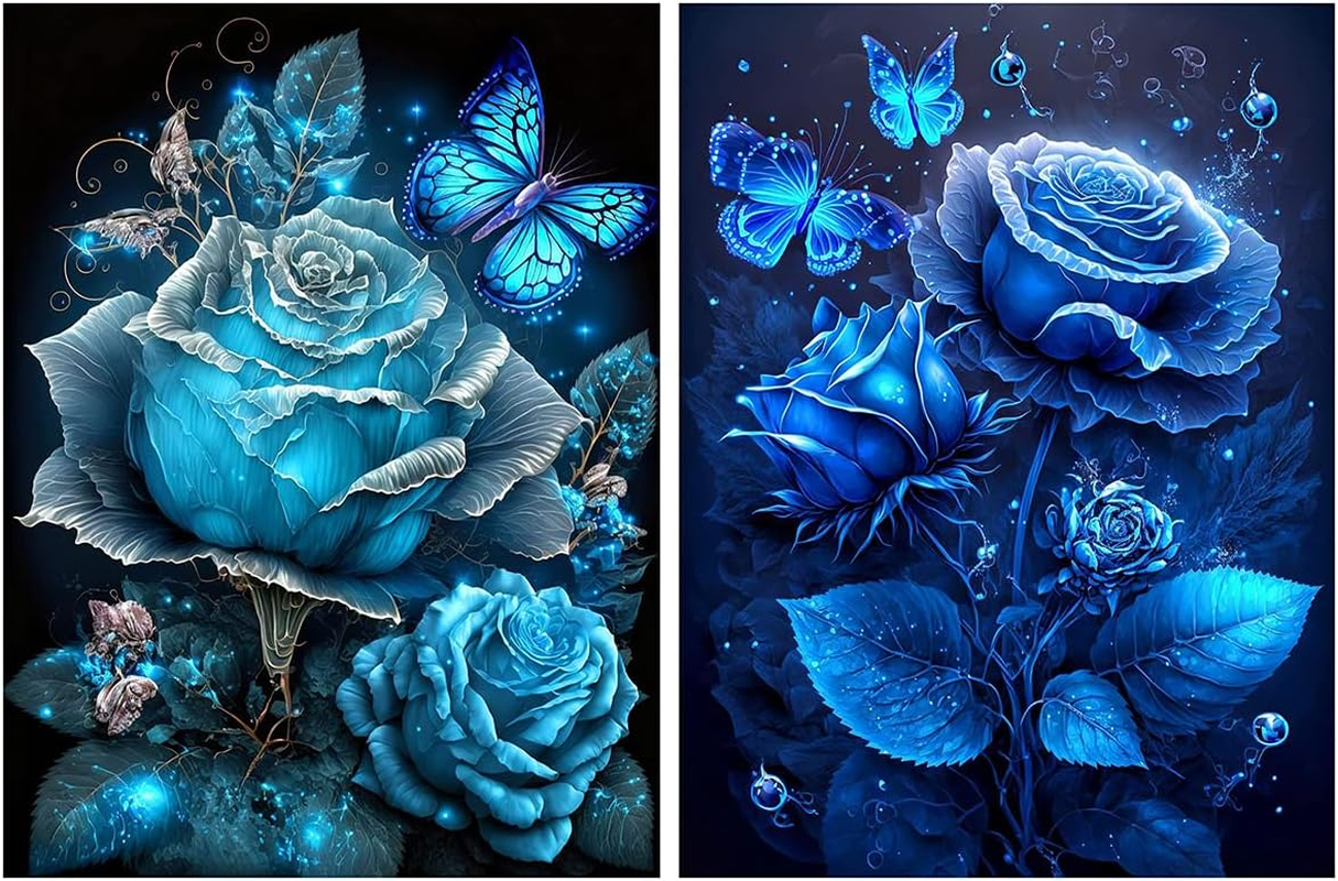SENHAI 2 Set Diamond Paintings Kits for Adults, Blue Rose 5D Diamond Art Kits DIY Diamond Paintings Crafts for Home Wall Decor Gifts(11.8&rdquo; X 15.7&rdquo;) image number 3