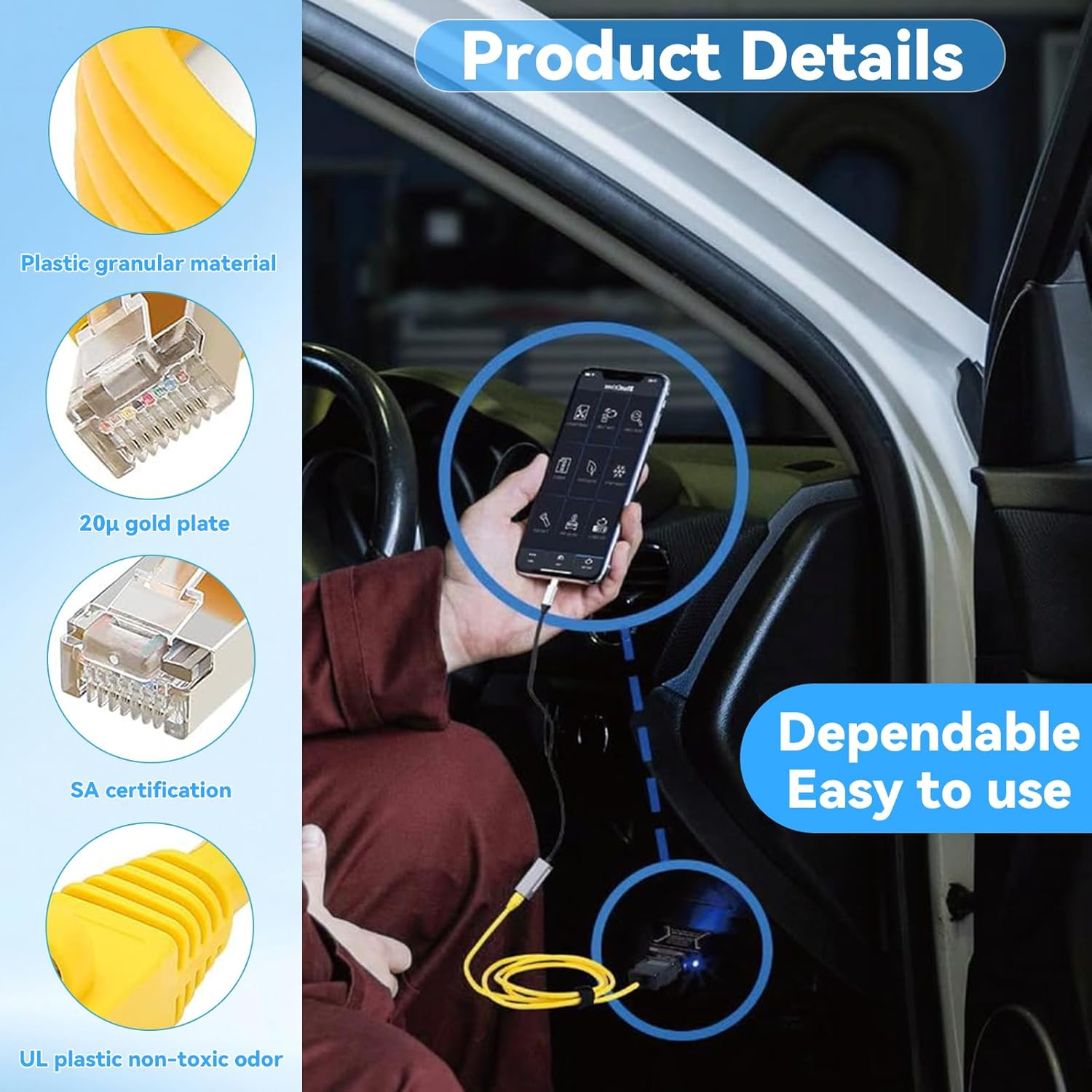 ENET OBD Adapter Compatible with BMW F-Series 1/2/3/4/5/6/7/X - 2M Ethernet Cables Diagnostic Tool for Coding & Programming, ENET Cable Interface, Cable OBD Interface Coding Diagnostics Adapter image number 6