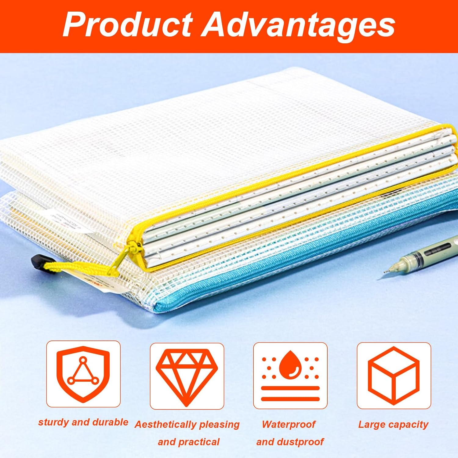 12 Pcs A4 A5 Plastic Zip Wallets, Document Folders, Mesh Zipper Bags, Waterproof Zip Plastic Wallets, Zip Lock Bags for Travel Home Office Supplies Craft Projects(6 Colors)