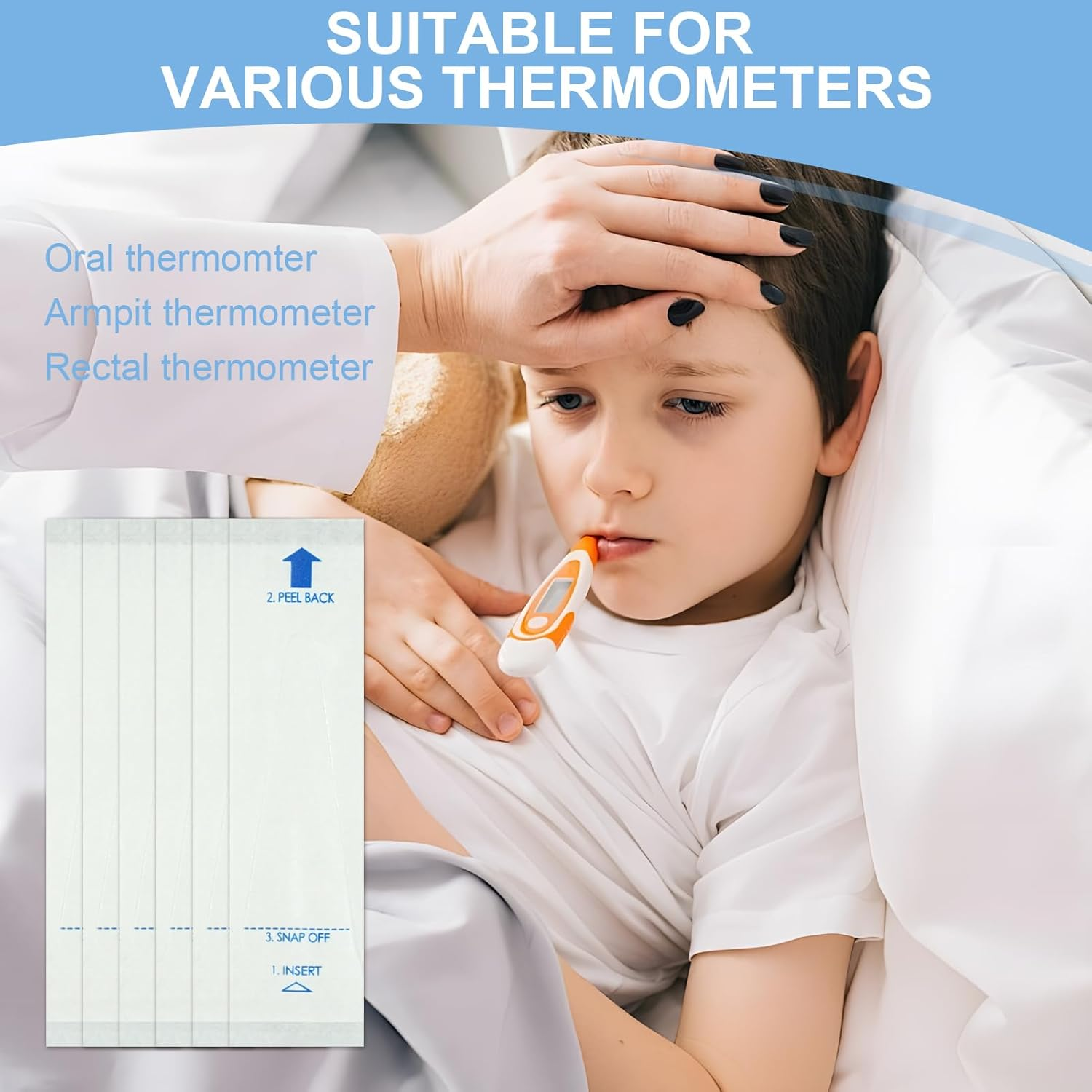 200 Pcs Disposable Protective Covers Sleeves for Home Thermometer, Oral Thermometer Sleeve, Safe Digital Thermometer Probe Cover Flexible, Hygienic Professional for Home (White) image number 1