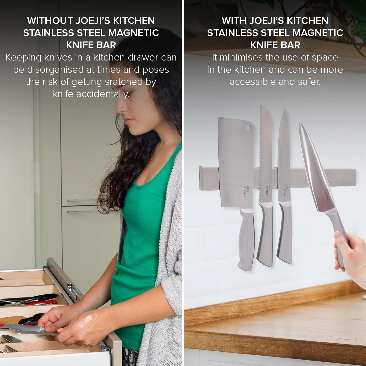 Joeji'S Kitchen Stainless Steel Magnetic Knife Holder for Wall, 2-Way Installation Kitchen Magnetic Knife Rack Adhesive or Screws, Multiuse 40Cm Magnetic Wall Strip image number 1