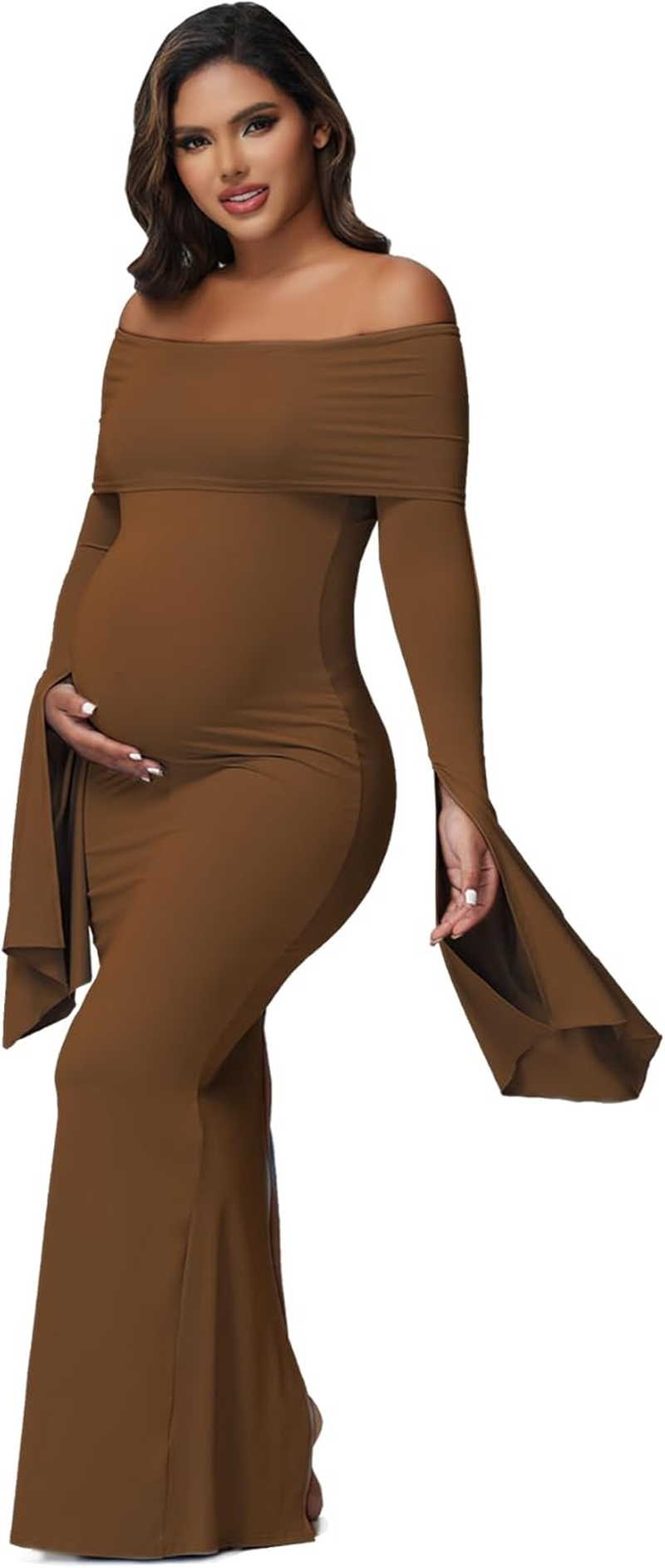 Justvh Women'S Maternity Long Sleeve off Shoulder Pregnancy Photography Dress for Baby Shower Photoshoot Party