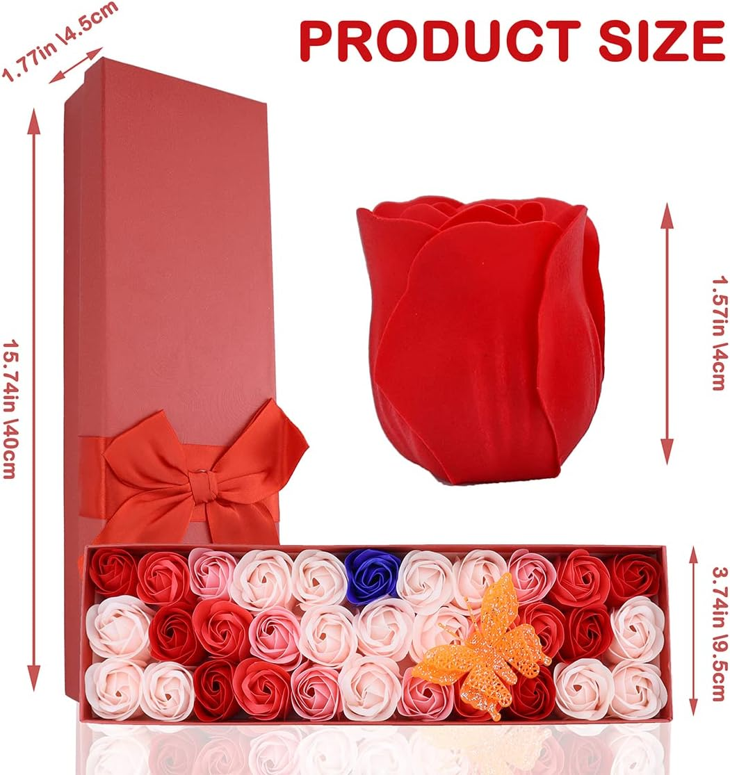 JIALEEY 33 PCS Floral Scented Bath Soap Rose Flower Petals, Plant Essential Oil Rose Soap Set Gifts Ideas for Her Women Girls Mom Valentine'S Day, Red Gift Box image number 4