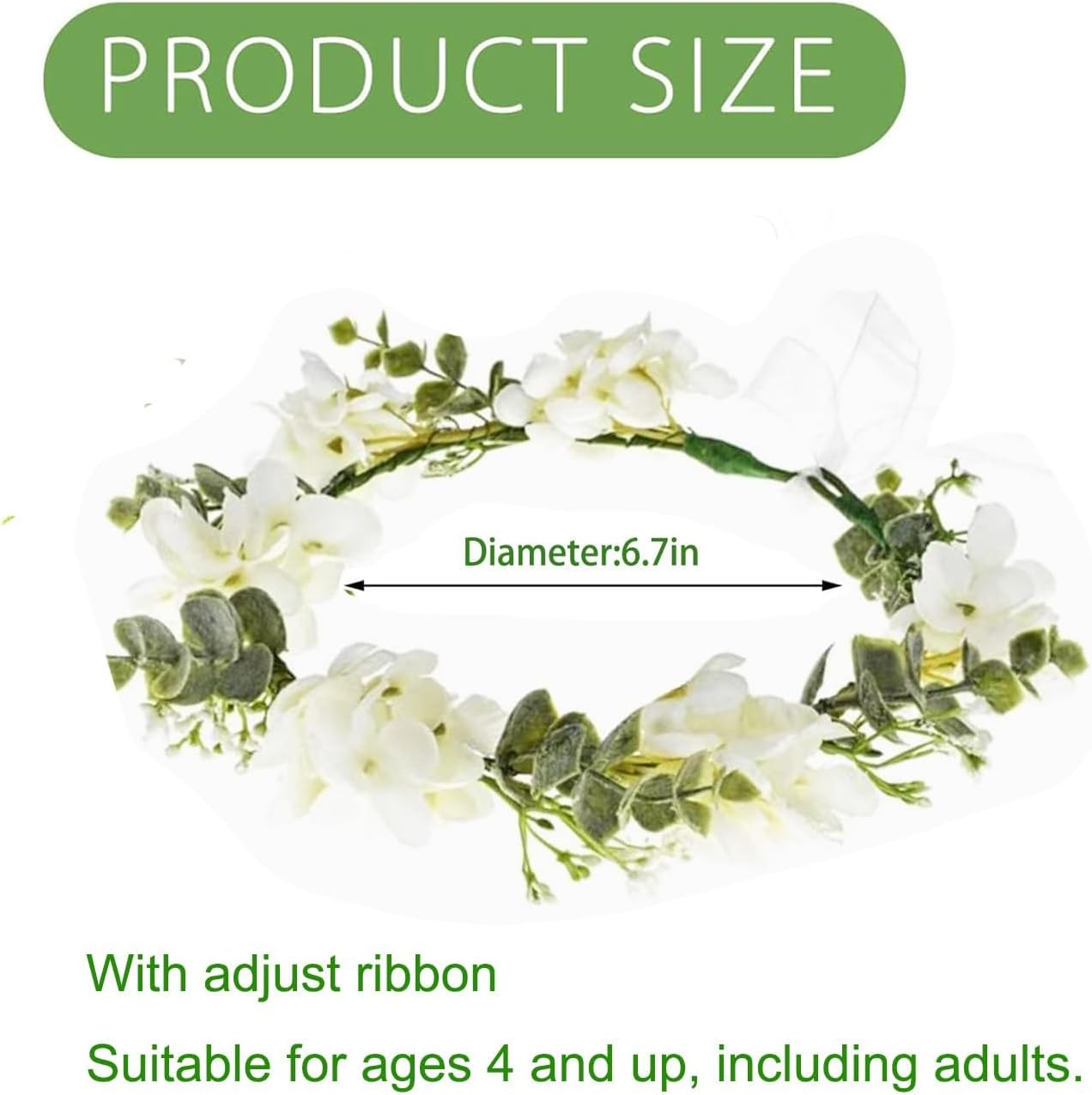 Camellia Flower Crown, Ivory Rose Headpiece with Green Leaf for Wedding, Bridal, Maternity Photos, Flower Girl Halo, 1 Count image number 3