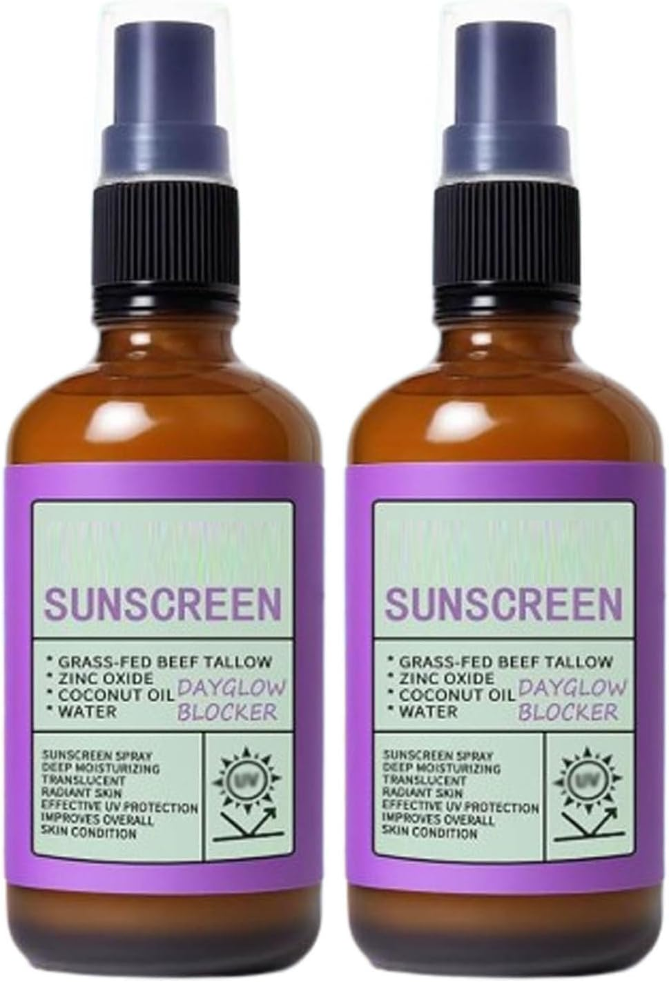 Grounded Labs Beef Tallow Sunscreen Spray, Natural Moisturizing Sunblock for Face & Body (2Pcs)