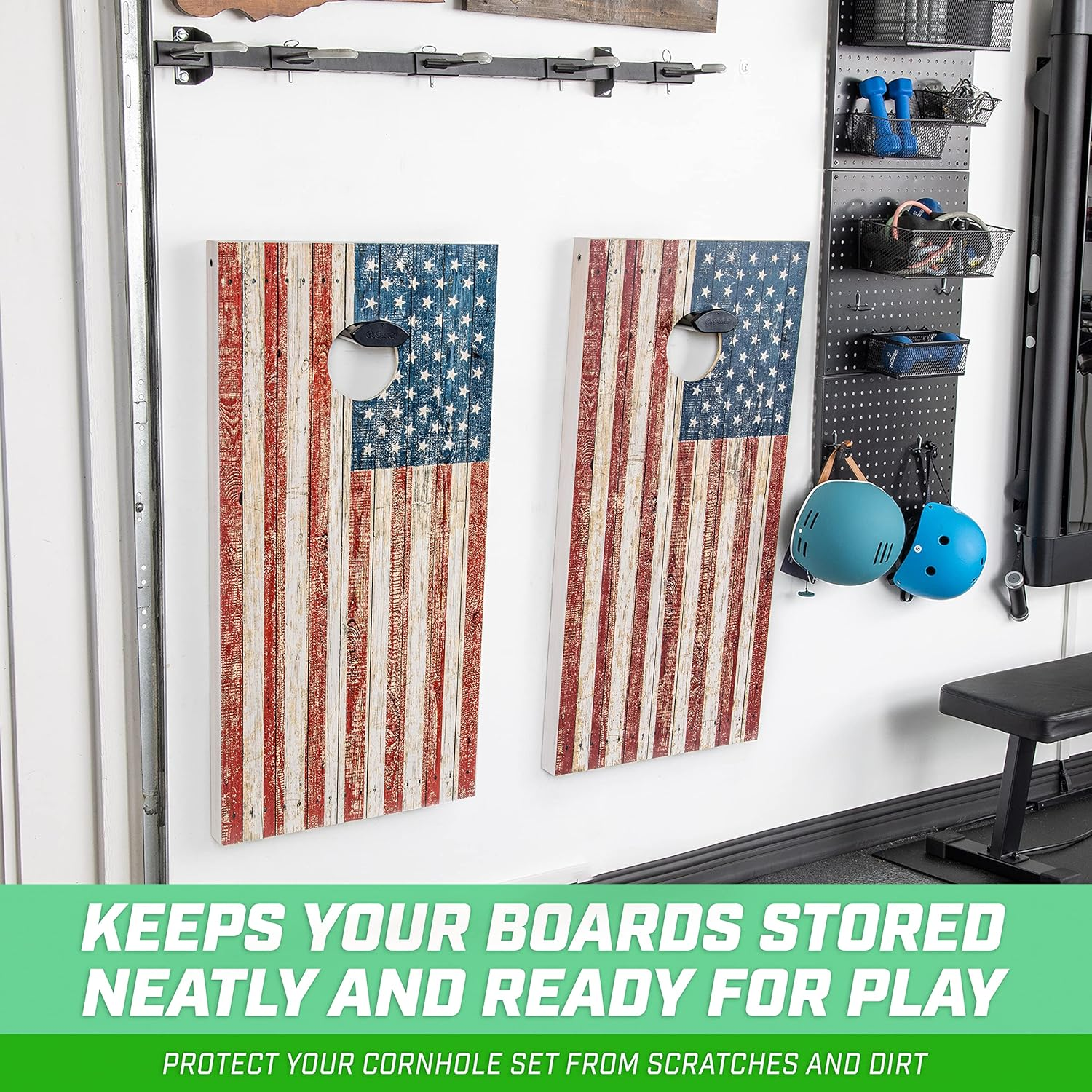 Gosports Wall Mounted Cornhole Board Hangers - Set of 2 - Includes Bean Bag Tote image number 1