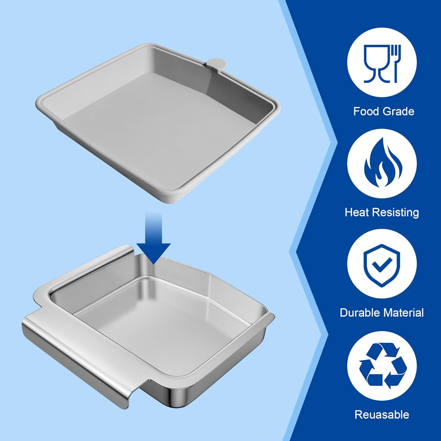 62006 Drip Pan for Napoleon Travelq 285 Sreies Travelq PRO285-BK Q285X-RD-1-A PRO285X-BK TQ285-BL-1 TQ240-BL Grill Parts Silicone Cup Liners/ Stainless Steel Grease Catcher for Napoleon 2 Burner Grill image number 3
