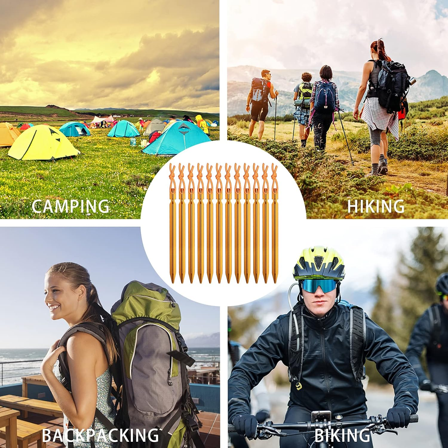 12 Pieces Tent Pegs, Y-Shaped Heavy Duty Tent Pegs Aluminium Alloy Gold Camping Tent Stake Nail with Reflective Rope for Camping, Outdoor, Beach and Hiking image number 2