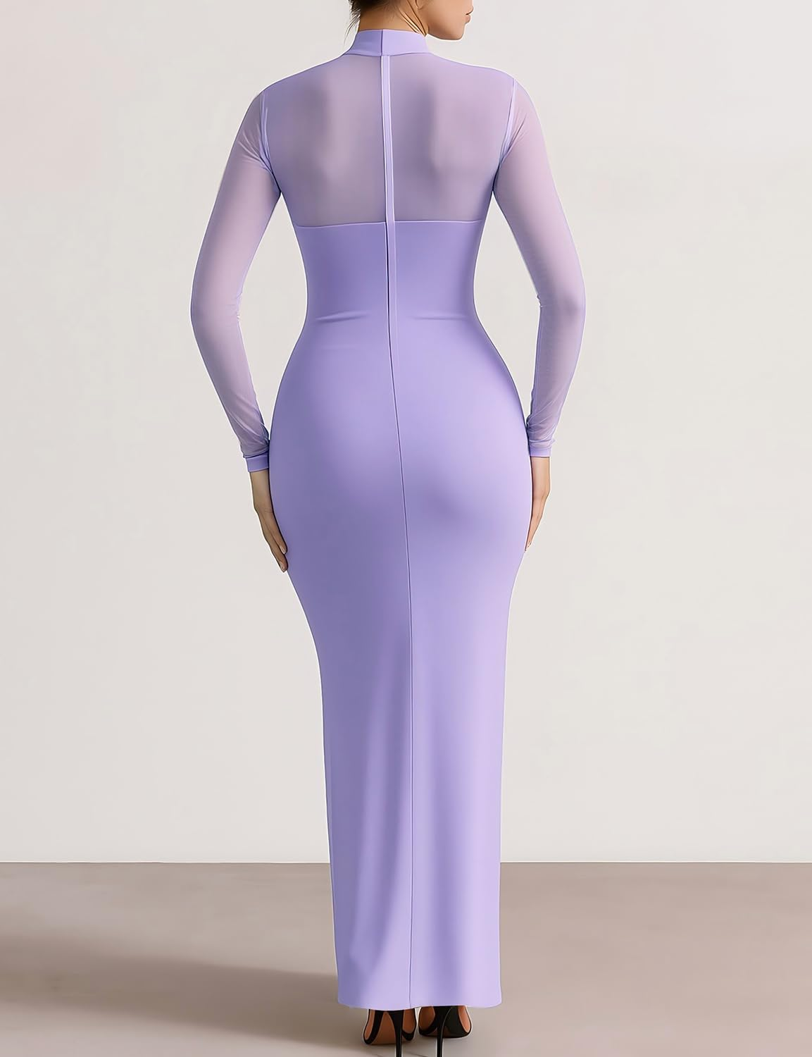 Dedysler Maternity Long Sleeve Maxi Wedding Guest Dress for Baby Shower with Mesh Split Mock Neck Bodycon Casual Pregnancy image number 7