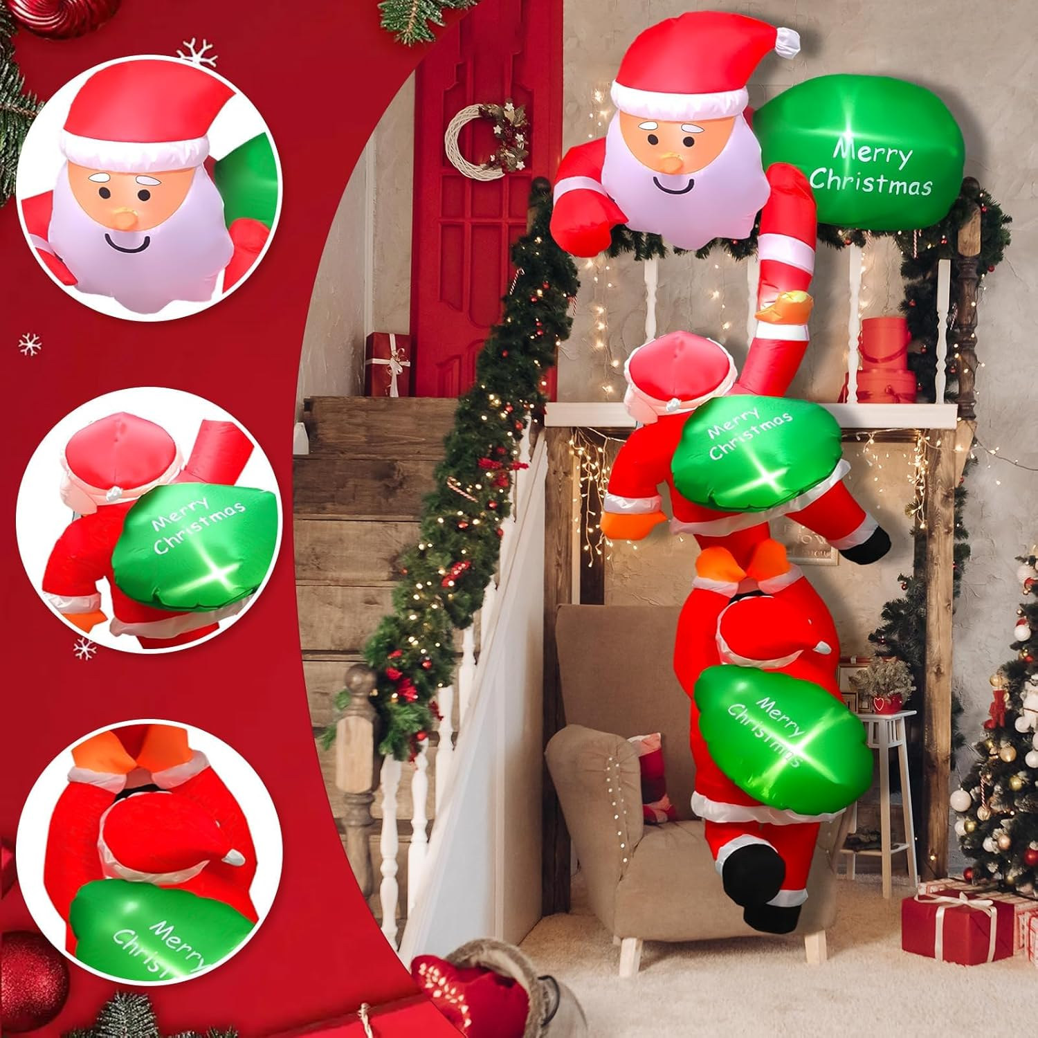 8 FT Christmas Hanging Inflatables Decoration Christmas Inflatable Climbing Santa Claus Blow up Inflatable with Build-In LED for Xmas Holiday Party Indoor, Outdoor, Yard, Garden, Lawn Decor image number 3