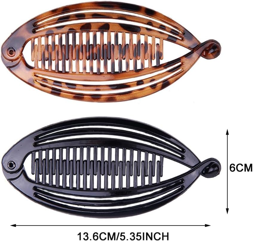 2Pcs Banana Hair Clips Pony Tail Hair Clips Fishtail Hair Clip Banana Clip Double Comb Long Hair Clips for Thick Curly Hair Accessories image number 4