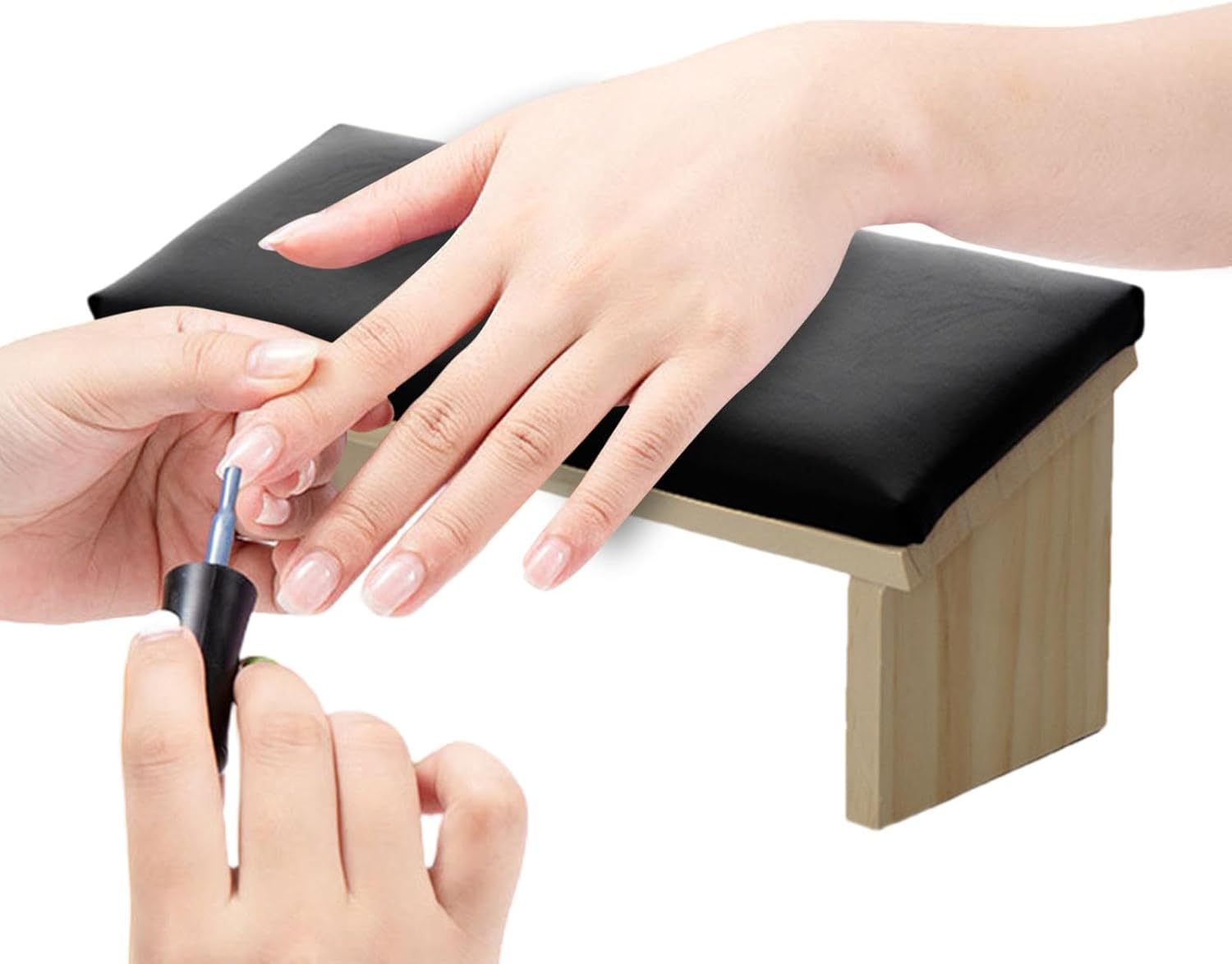 Generic Inclined Armrest Cushion - Wooden PU Leather Armrest with Beveled Design for Nail Technicians | Comfortable Nail Polish Armrest | Sturdy Stand For, LUN image number 6