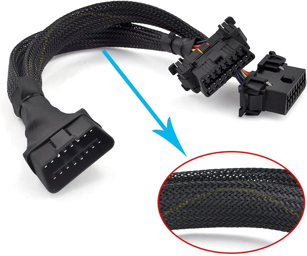 Ikkegol 30Cm 16 Pin OBD2 OBDII J1962 Y Cable Cord Splitter Extension 1X Male to 2X Female Braid Connctor 12" image number 5