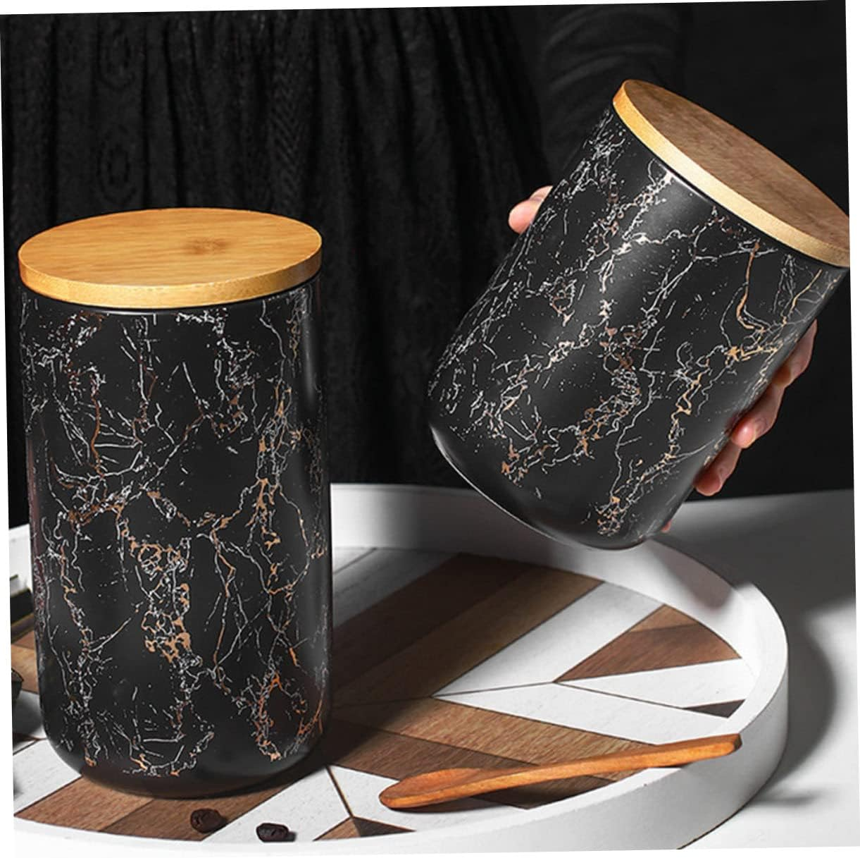 FELTECHELECTR 1Pc Marble Sealed Storage Jar Lid for Kitchen Elegant Candy Snack Container for Dried Fruits Coarse Grains Practical Home Organization image number 1