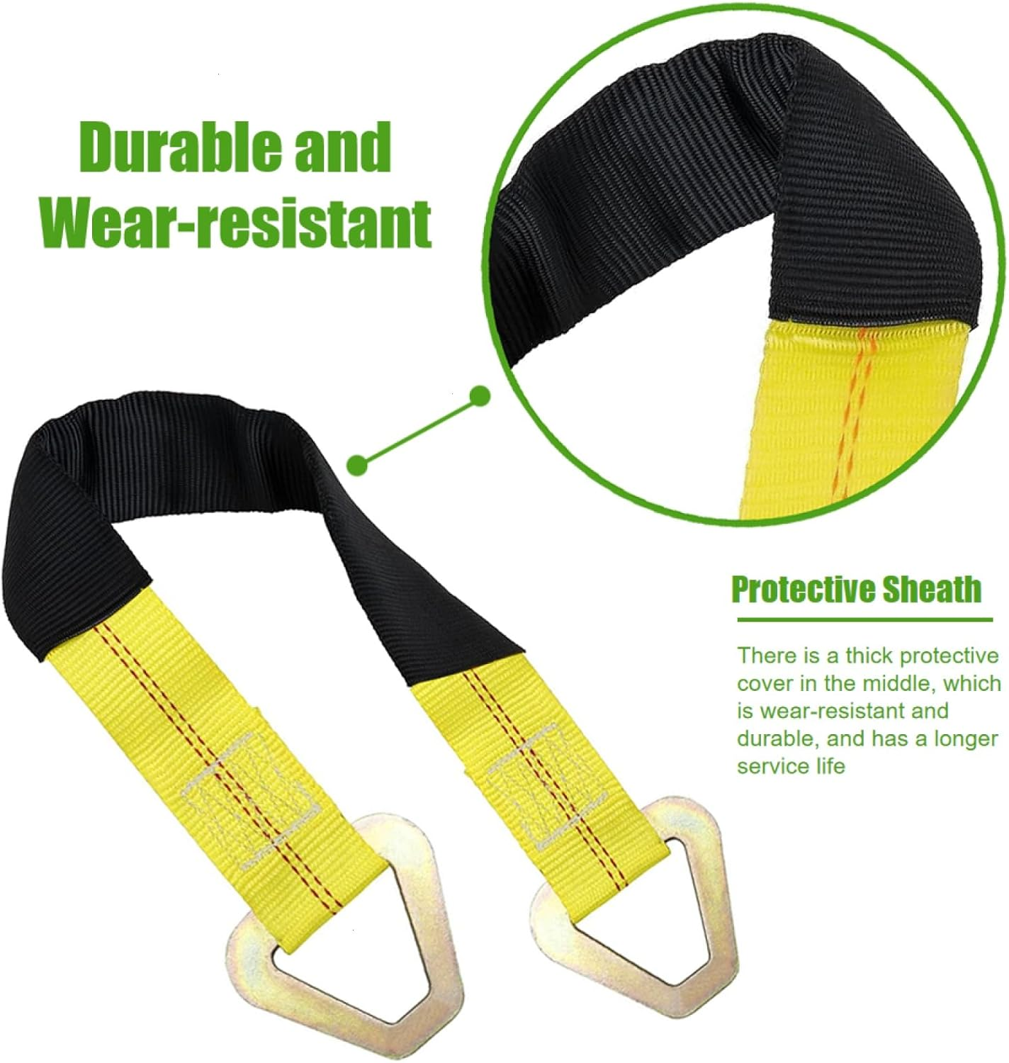 WSSROGY 2 Pack 24"X2" and 36"X2" Axle Tie down Straps with Protective Sleeves and D Rings, Heavy Duty Car Axle Straps 6000 Lb. Capacity 9000 Breaking Strength for Car Securing image number 5