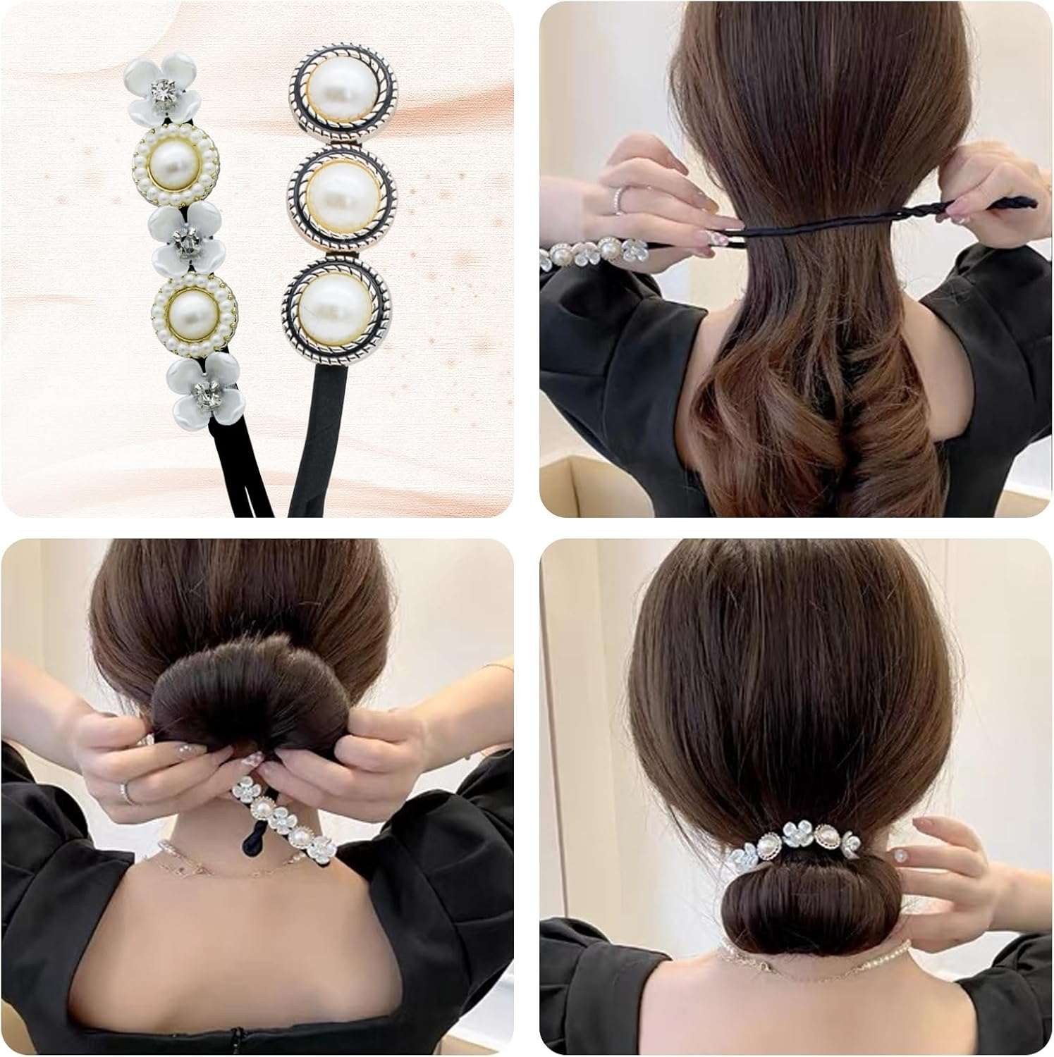 Andiker Bun Maker, Pack of 2 Hair Bun Maker, Flexible Hair Bun Shaper with Beads, Magic Hair Bun Maker with Built-In Metal Band for Women DIY Hair Styling (A) image number 2