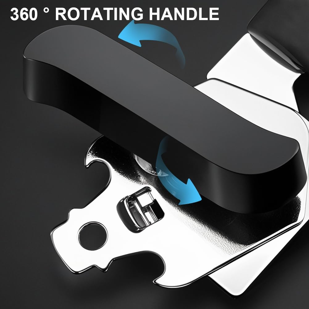 Can Opener Manual Heavy Duty Multifunctional with Magnet Lift, Soft Touch Handle, Rust Proof Oversized Handheld Easy Turn Knob, Large Lid Openers, Black image number 4