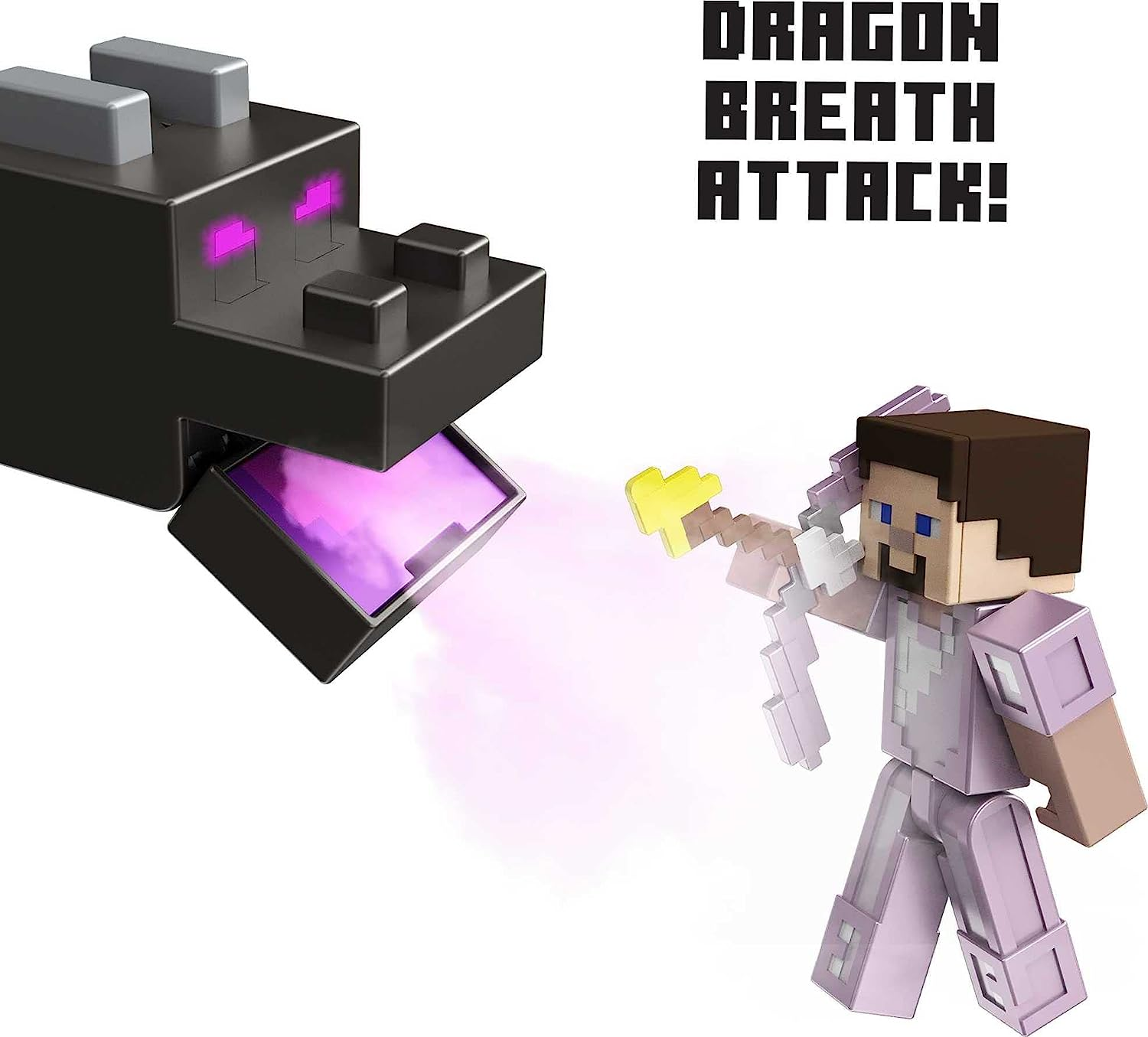 Mattel Minecraft Ultimate Ender Dragon Figure, 20-In Mist-Breathing Creature, plus 3.25-In Color-Change Steve Figure, Weapon, Amor and Battle Accessory, Gift for 6 Years Old and Up image number 4