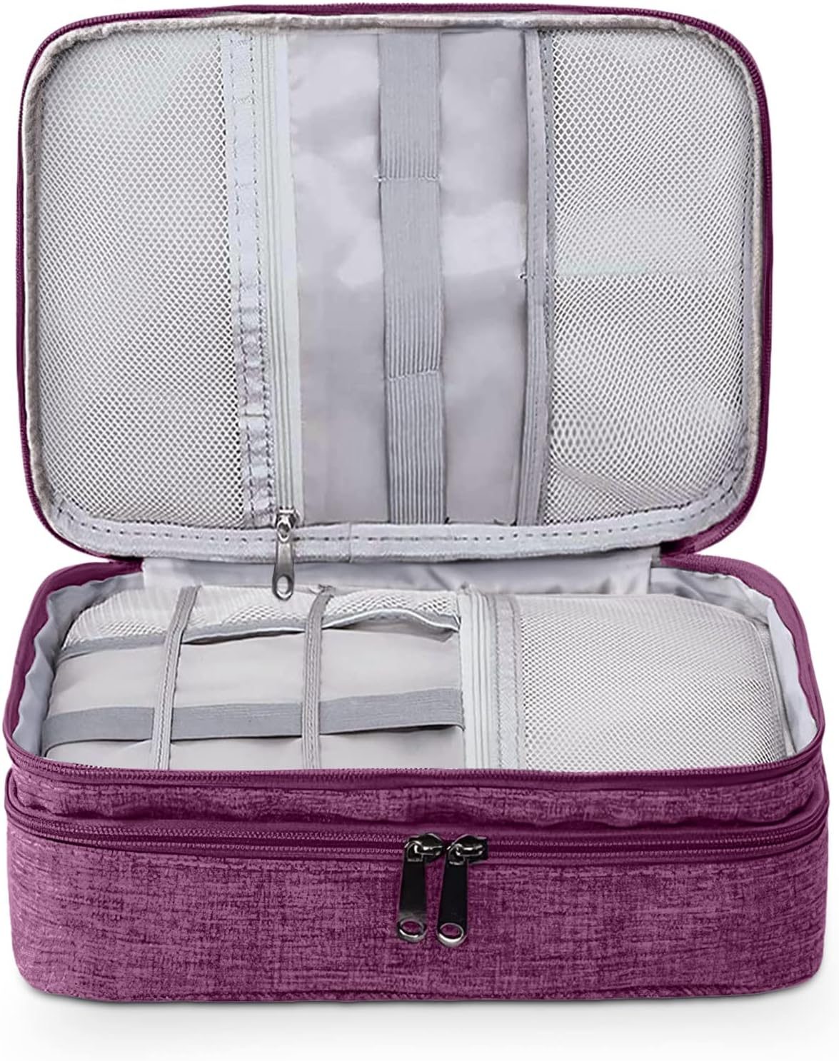 FORRICA Cable Bag Cable Organiser Bag Travel Case Electronic Accessories Bag 2 Layers Multiple Pockets for Mobile Phone Charging Power Bank USB Sticks SD Cards Purple image number 4