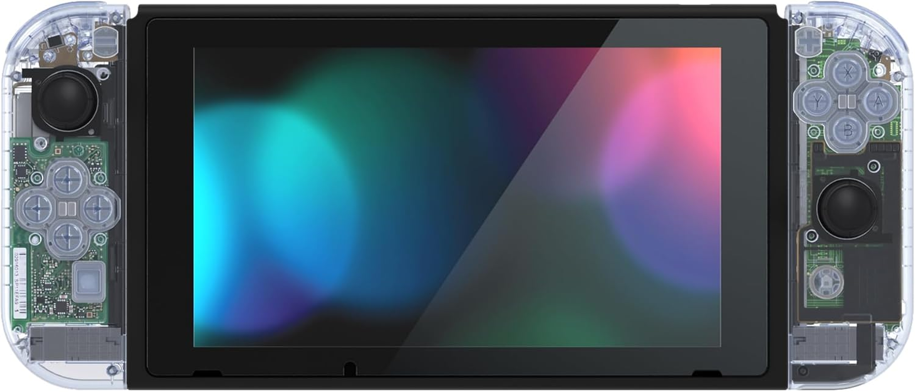 Extremerate DIY Replacement Shell Buttons for Nintendo Switch, Crystal Glacier Blue Custom Back Plate for Switch Console, Housing Case with Colorful Buttons for Joycon Handheld - No Controller - Crystal Clear Black image number 3