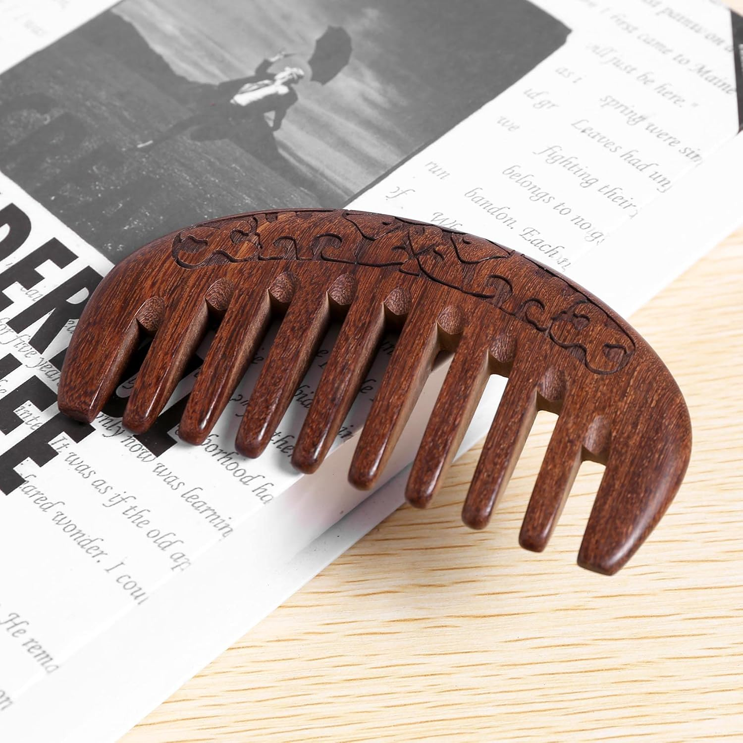 Anlayliay Wood Comb Wooden Hair Comb Natural Comb-Anti Static Massage through the Comb (Flower-Wide Tooth) image number 6