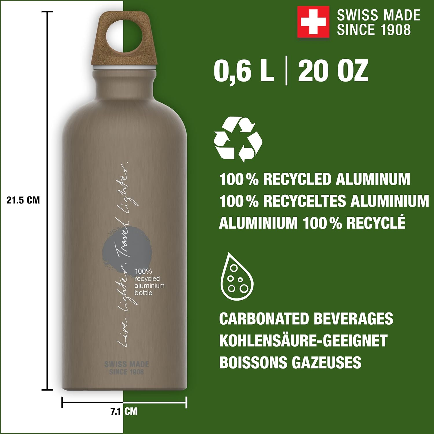 SIGG - Aluminium Water Bottle - Traveller Myplanet Lighter - Climate Neutral Certified - Suitable for Carbonated Beverages - Leakproof - Lightweight - BPA Free - Lighter - 0.6 L image number 2