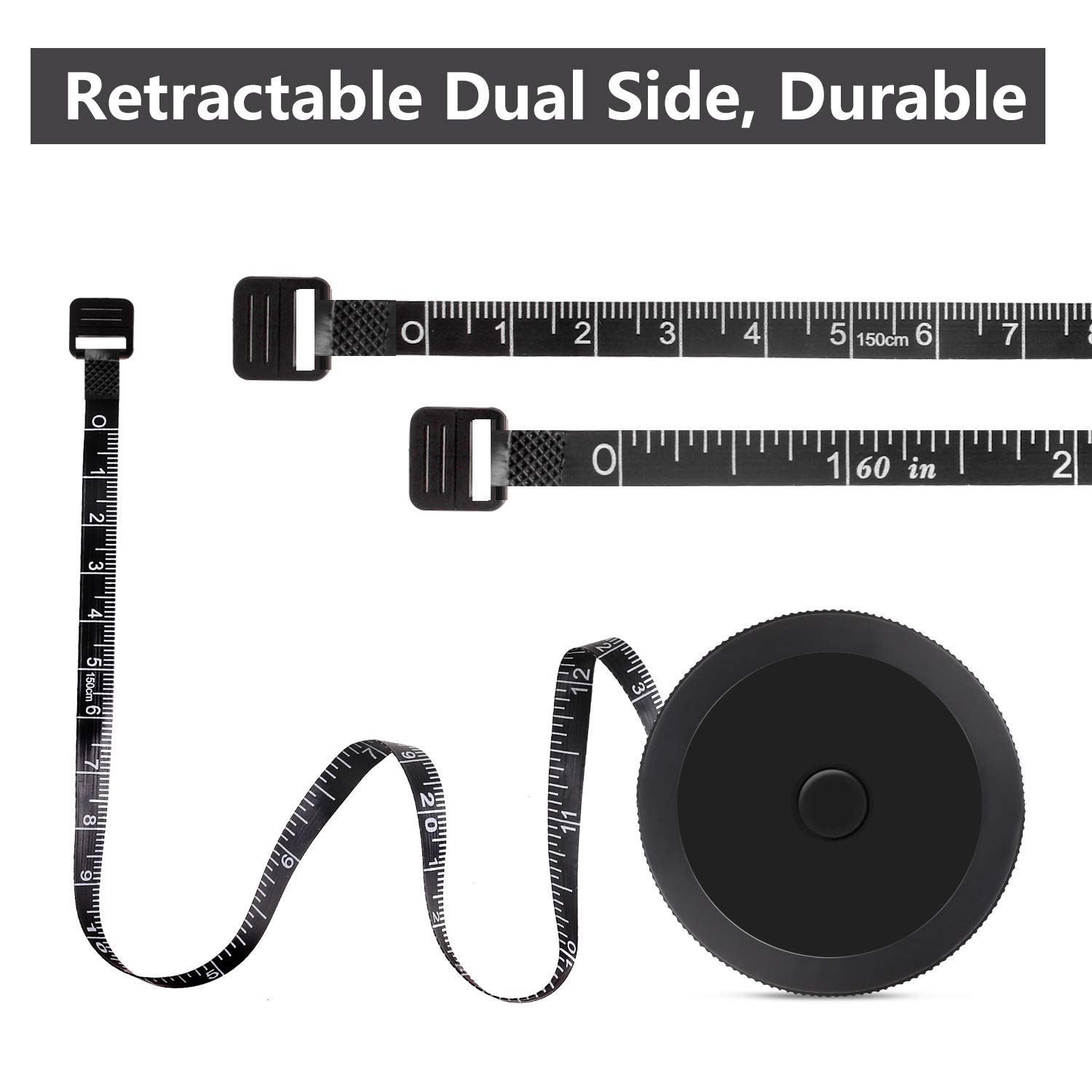 Phinus 4 Pack Retractable Tape Measure for Tailor, Sewing, Body Measurement, Black, White and Pink image number 4